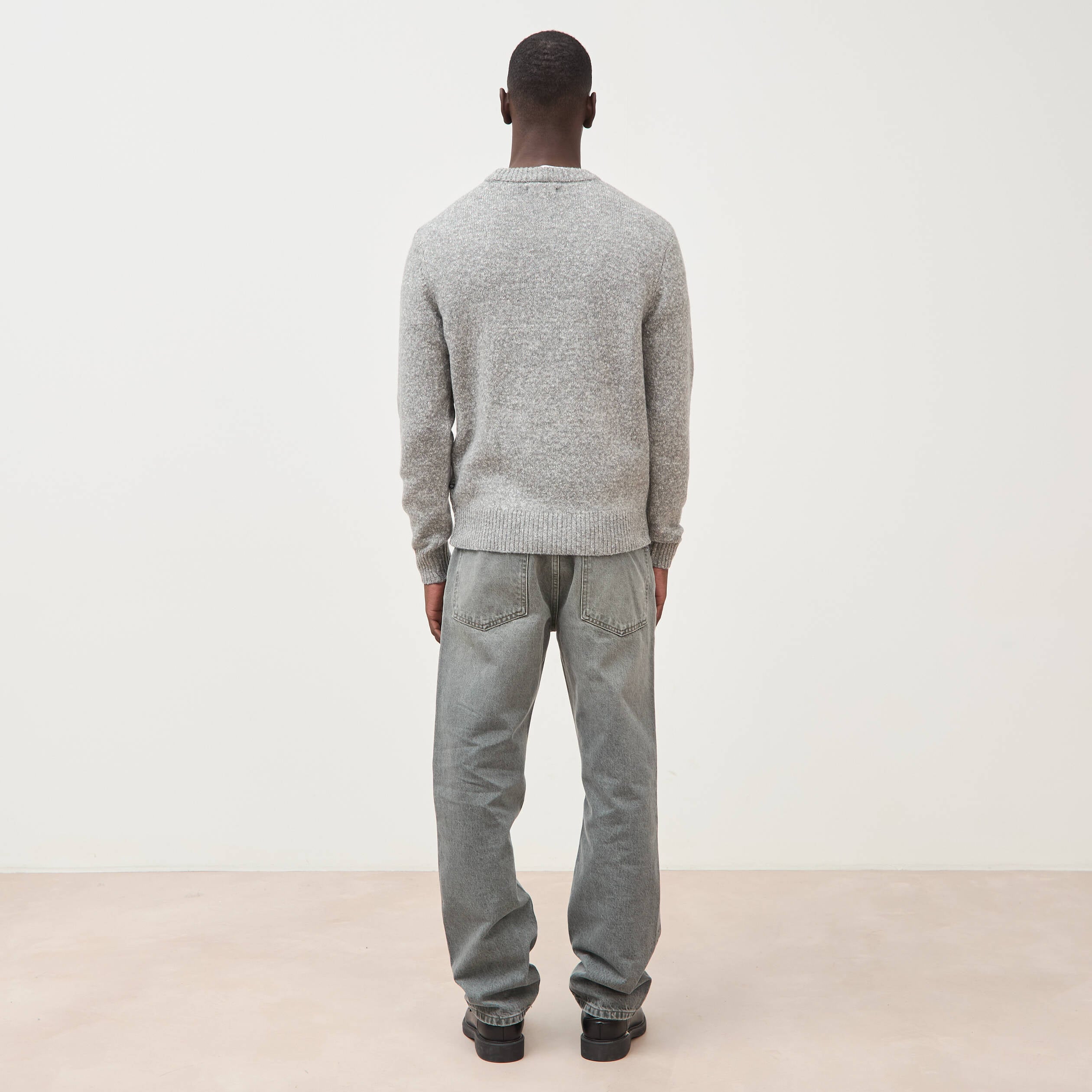 Pull droit tweed manches longues gris homme
