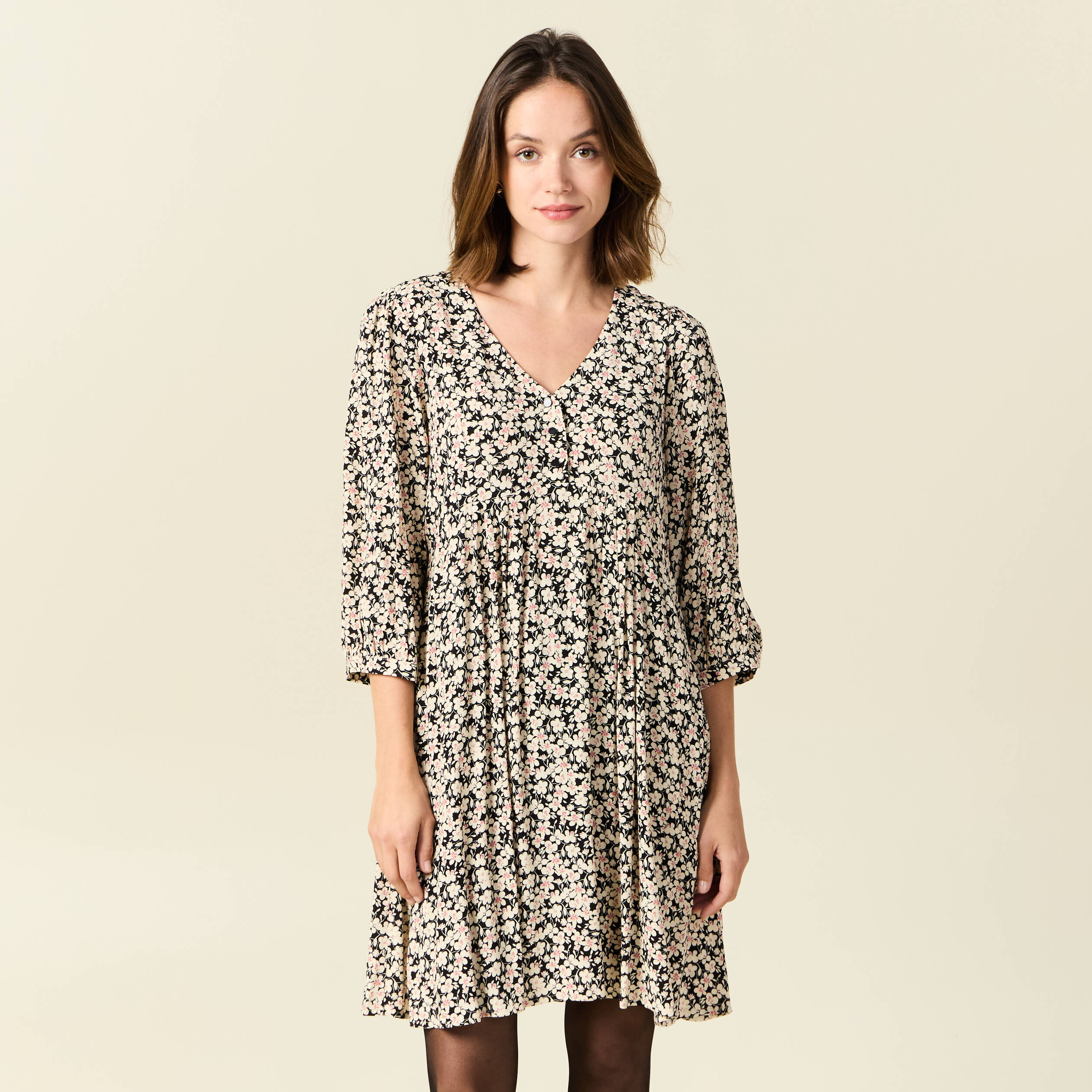 robe evasee manches 34 noir femme Robe évasée manches 3/4 noir femme