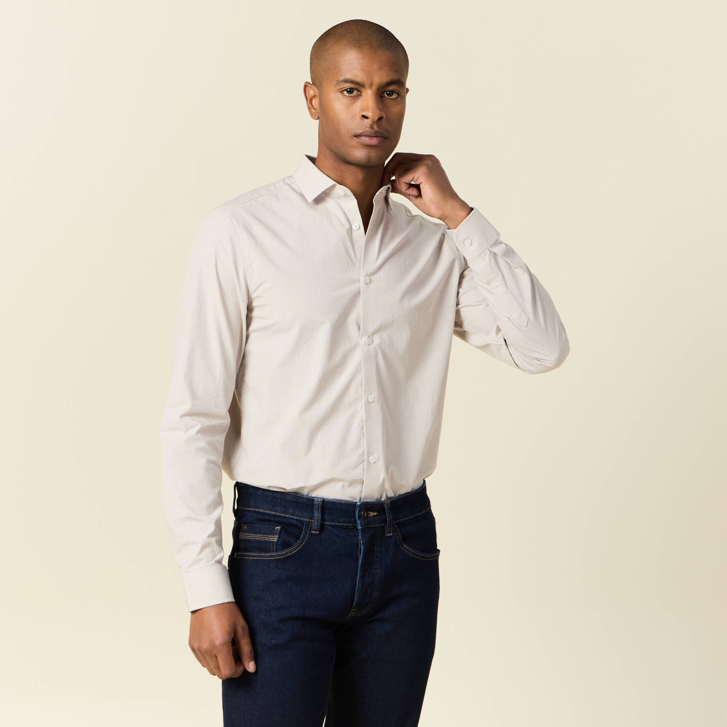 Chemise manches longues beige homme
