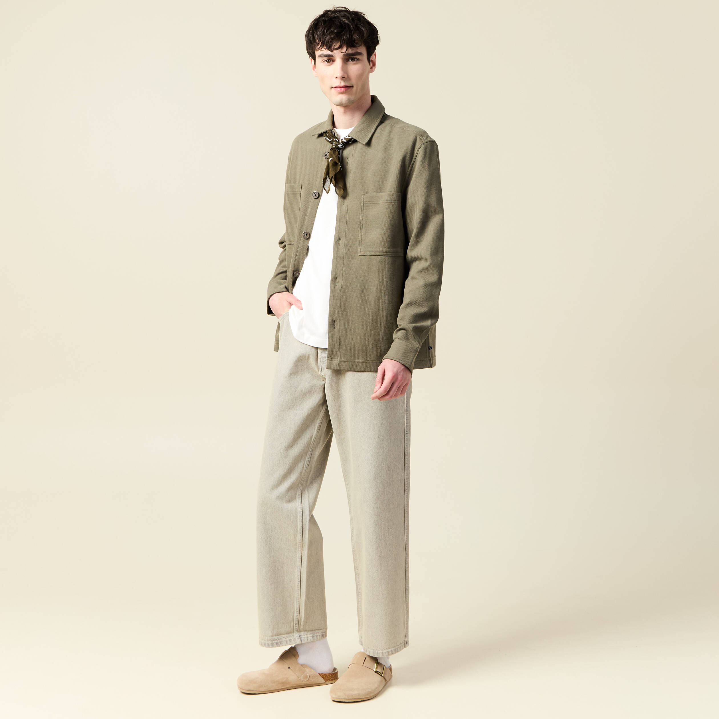 Surchemise manches longues vert kaki homme