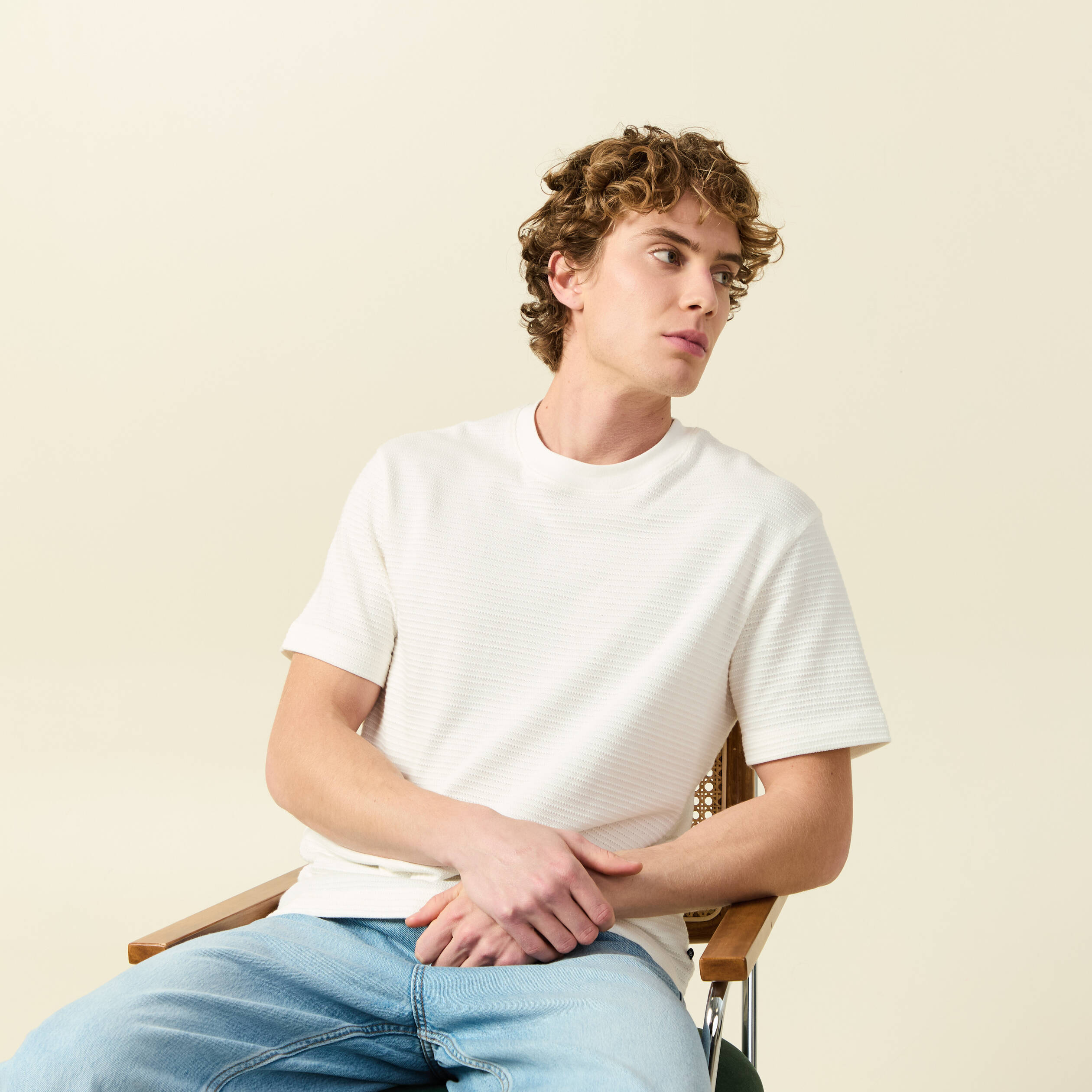 T-shirt ample en coton col rond ecru homme