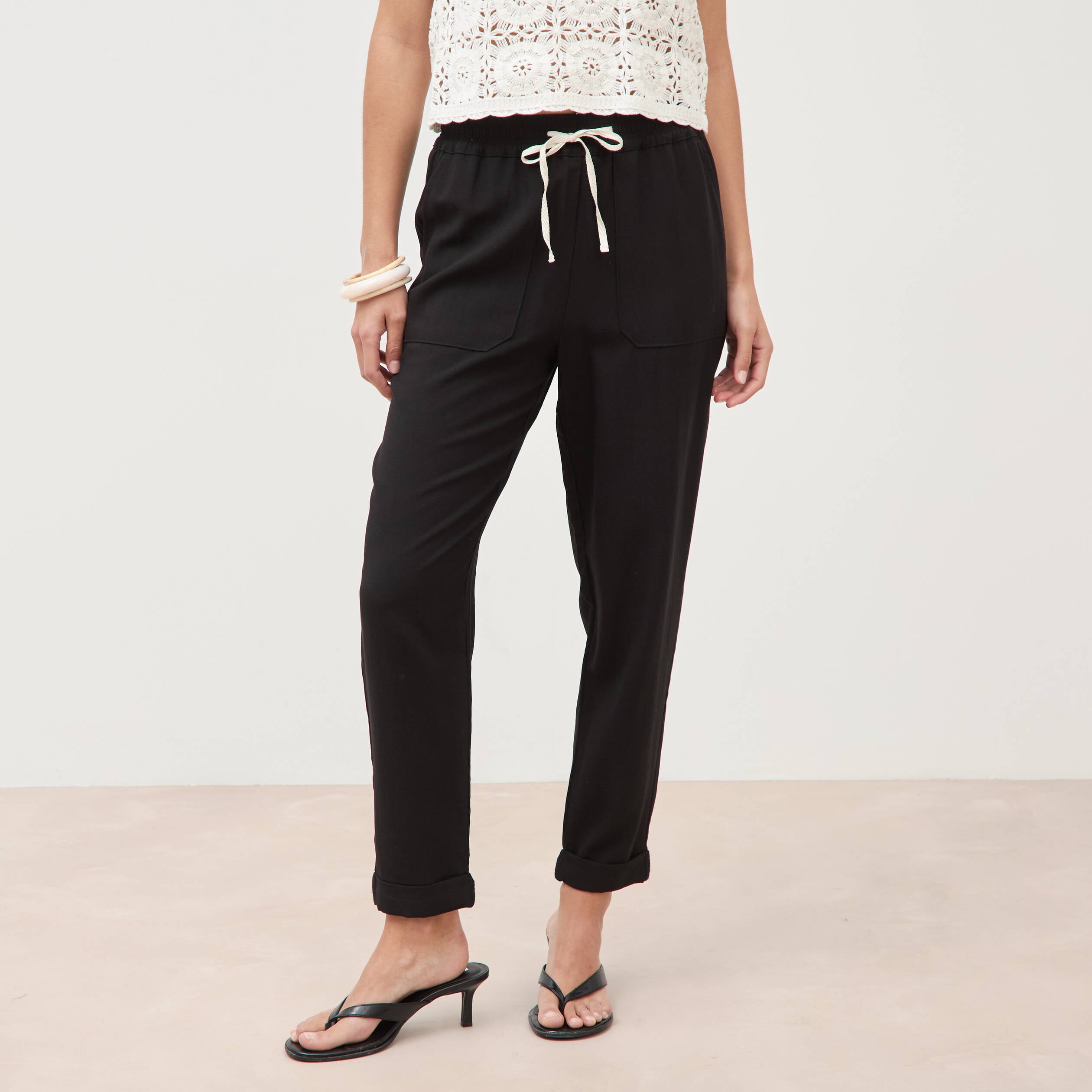 Pantalon taille standard noir femme