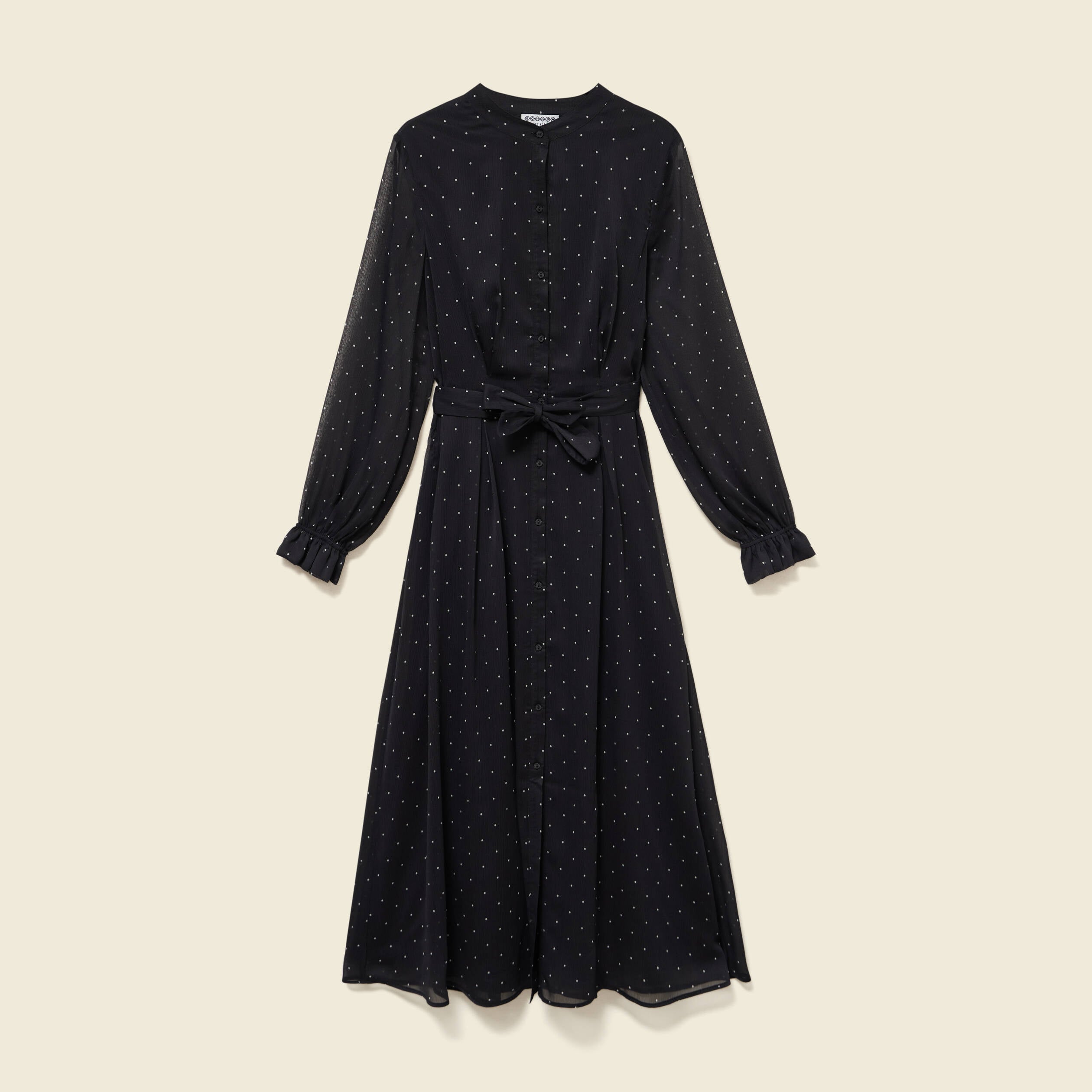 Robe longue &eacute;vas&eacute;e col v manches longues noir femme