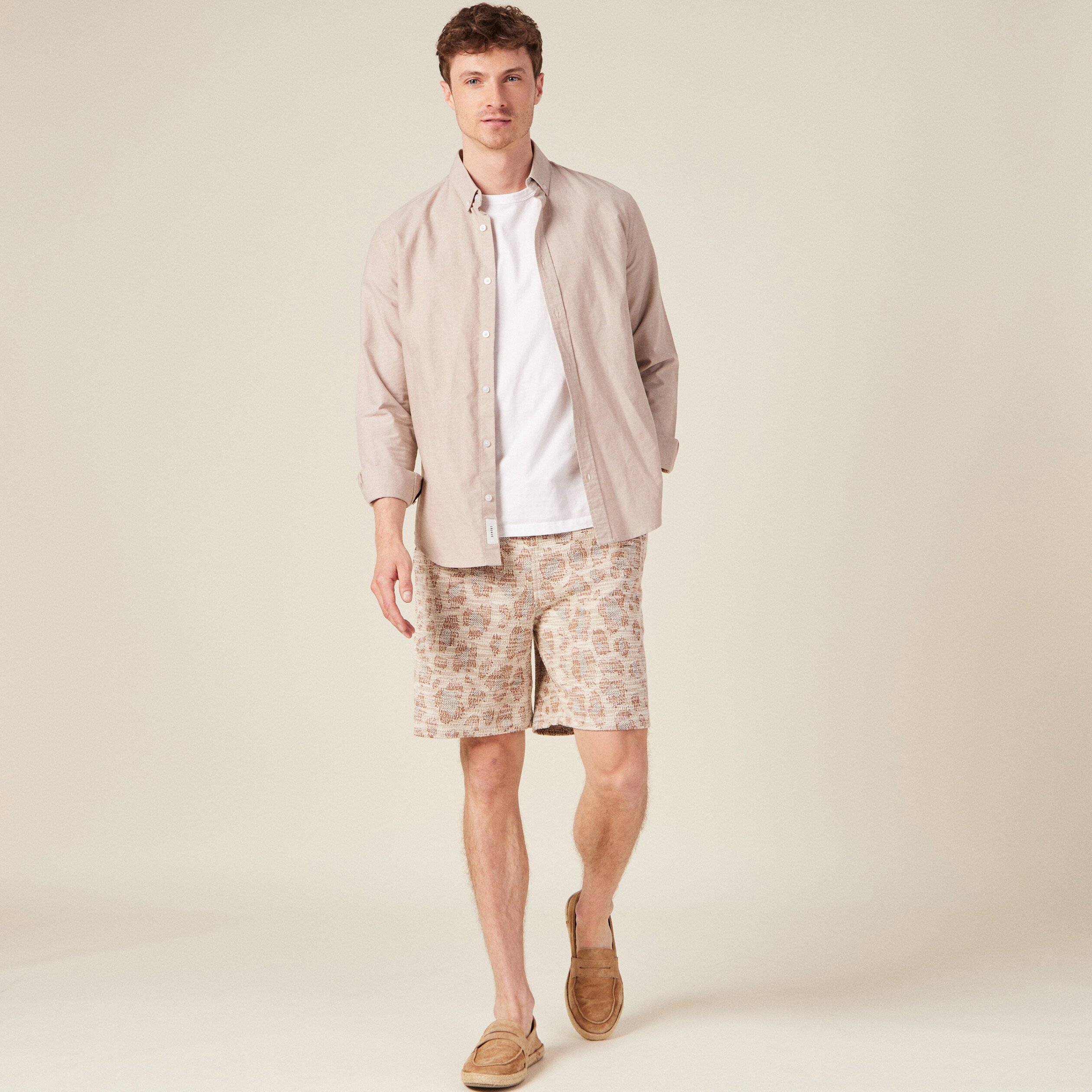 bermuda droit taille nouee beige homme Bermuda droit taille nouée beige homme