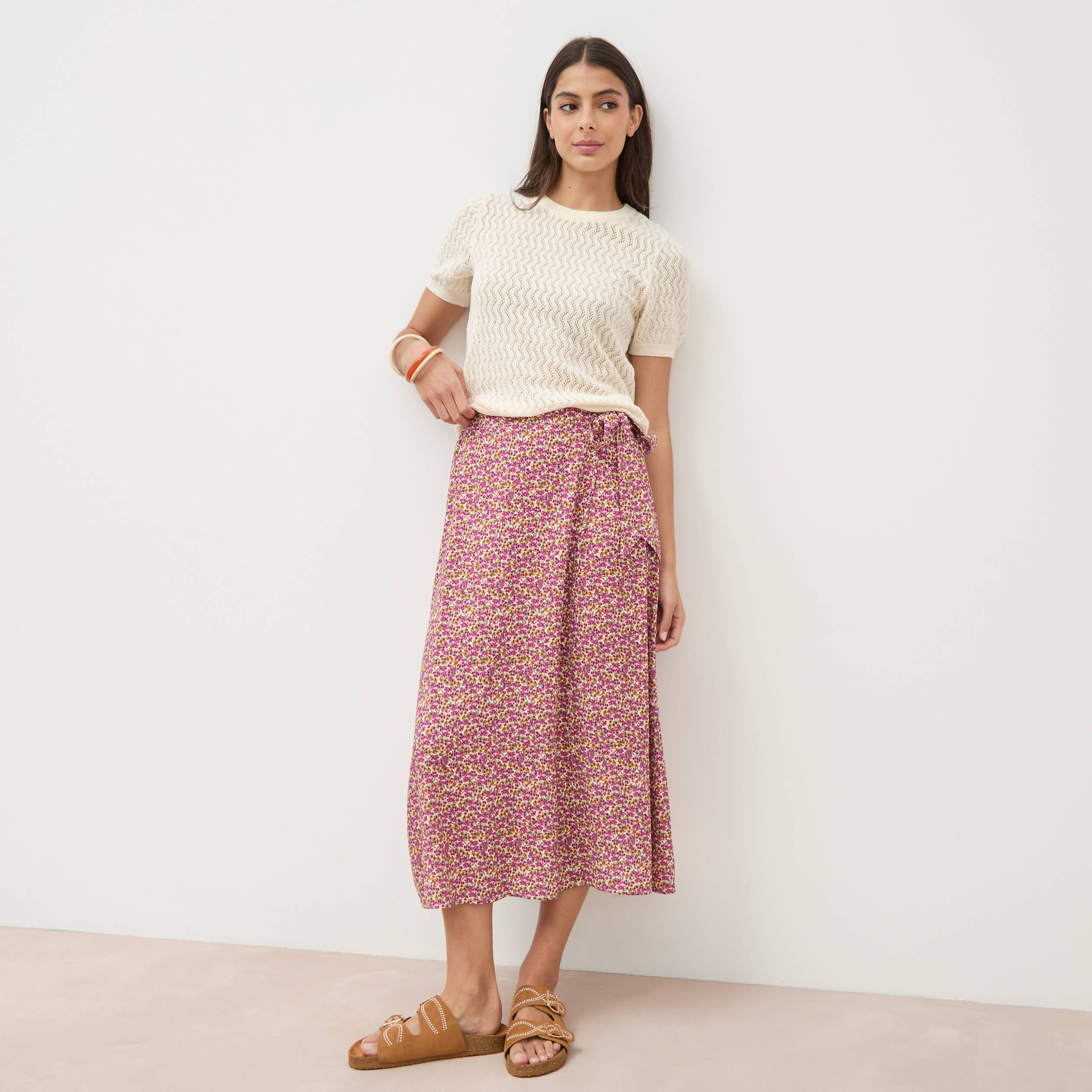Jupe fluide rose framboise femme