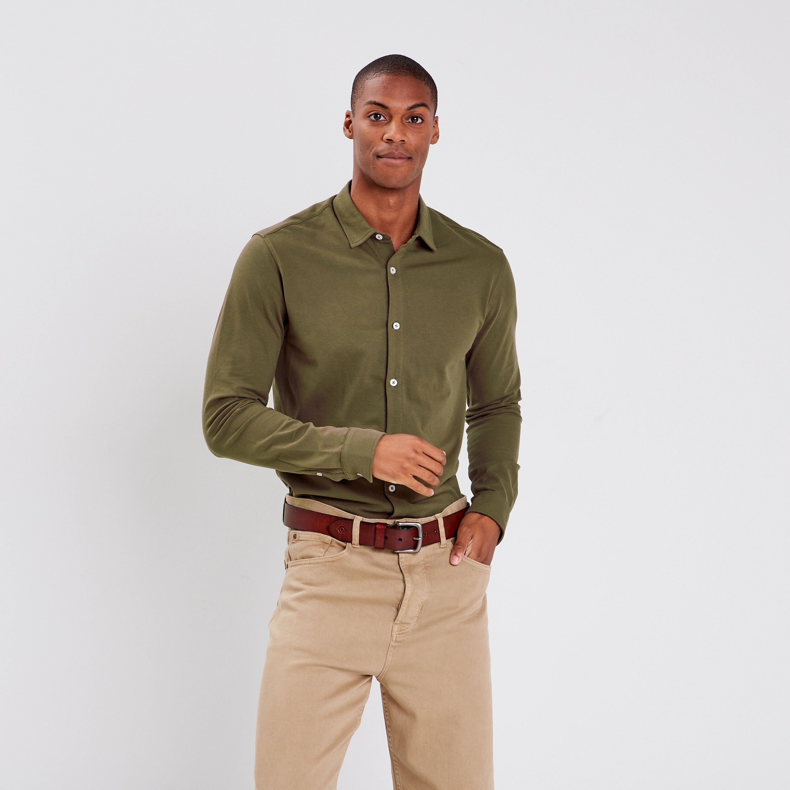 Chemise manches longues taupe homme