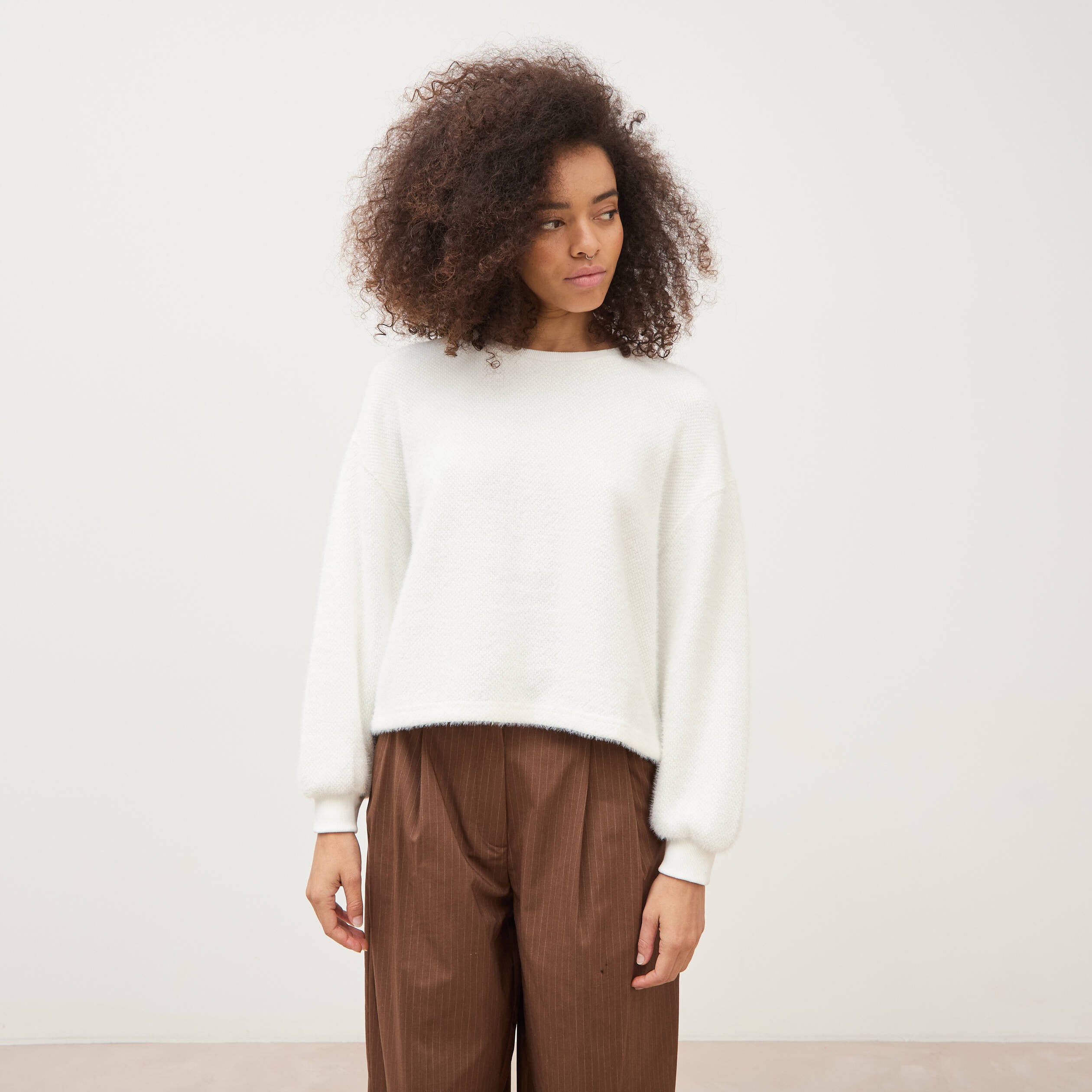 Sweat manches longues ecru femme