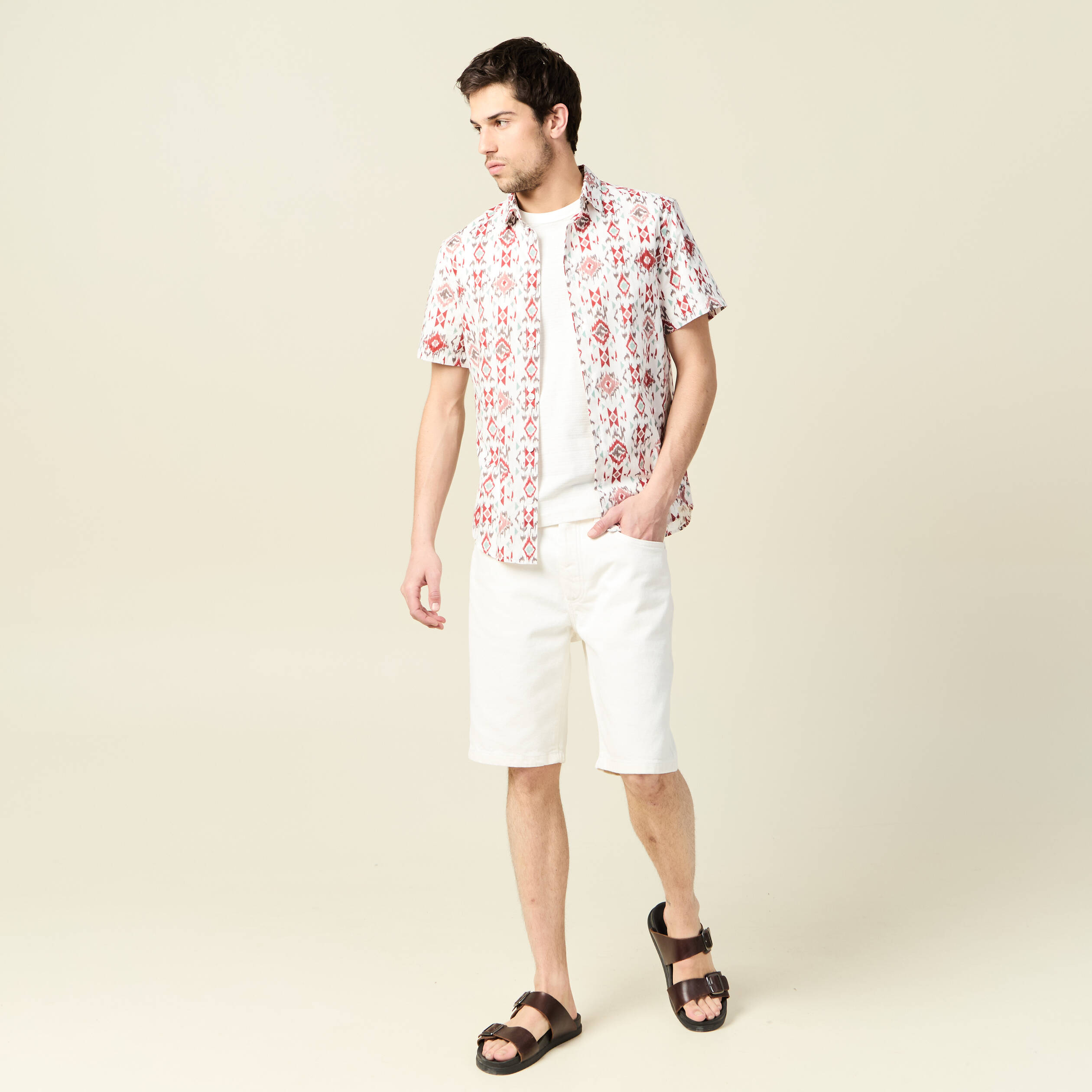bermuda droit en jean denim blanc homme Bermuda droit en jean denim blanc homme