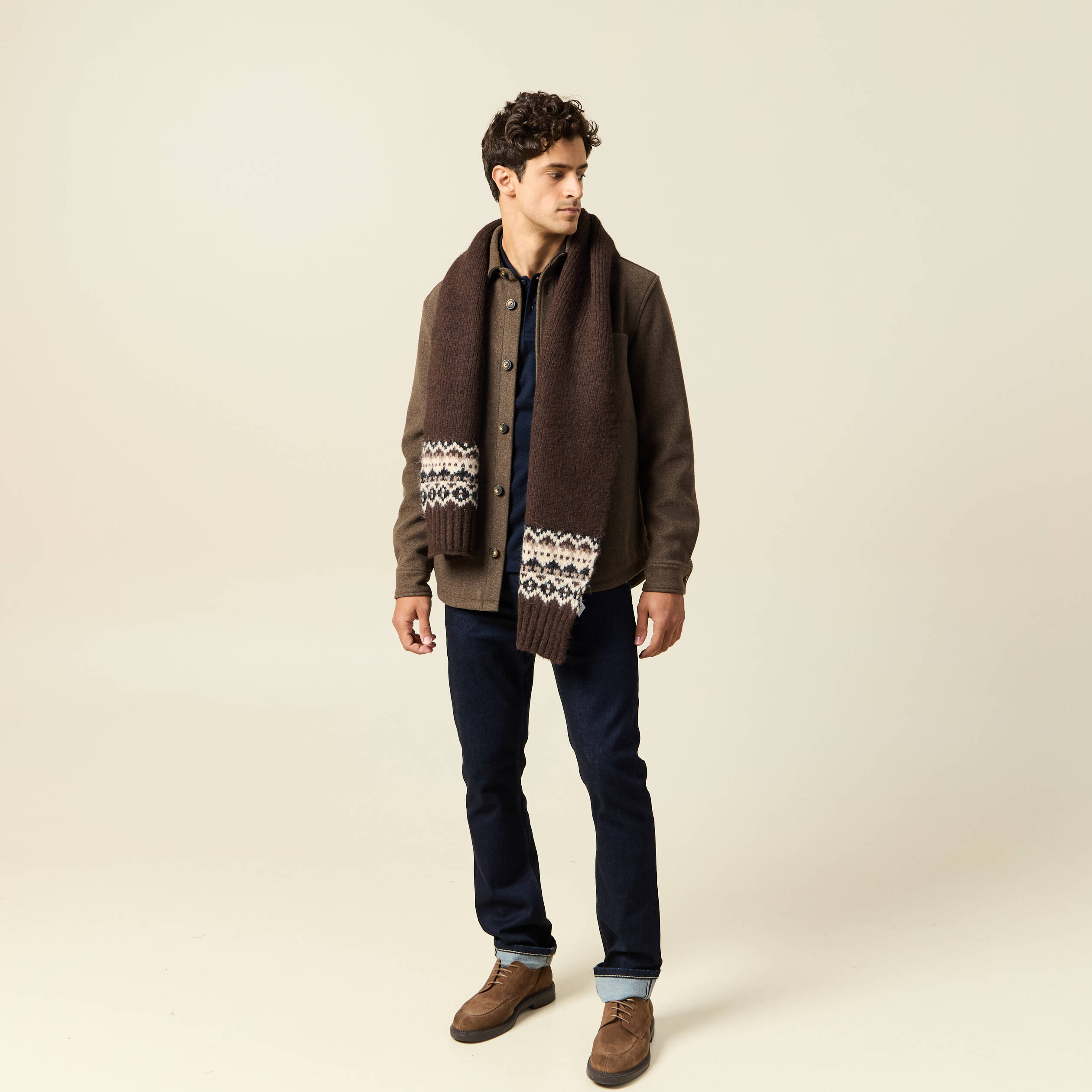 Surchemise boutonn&eacute;e marron fonc&eacute; homme