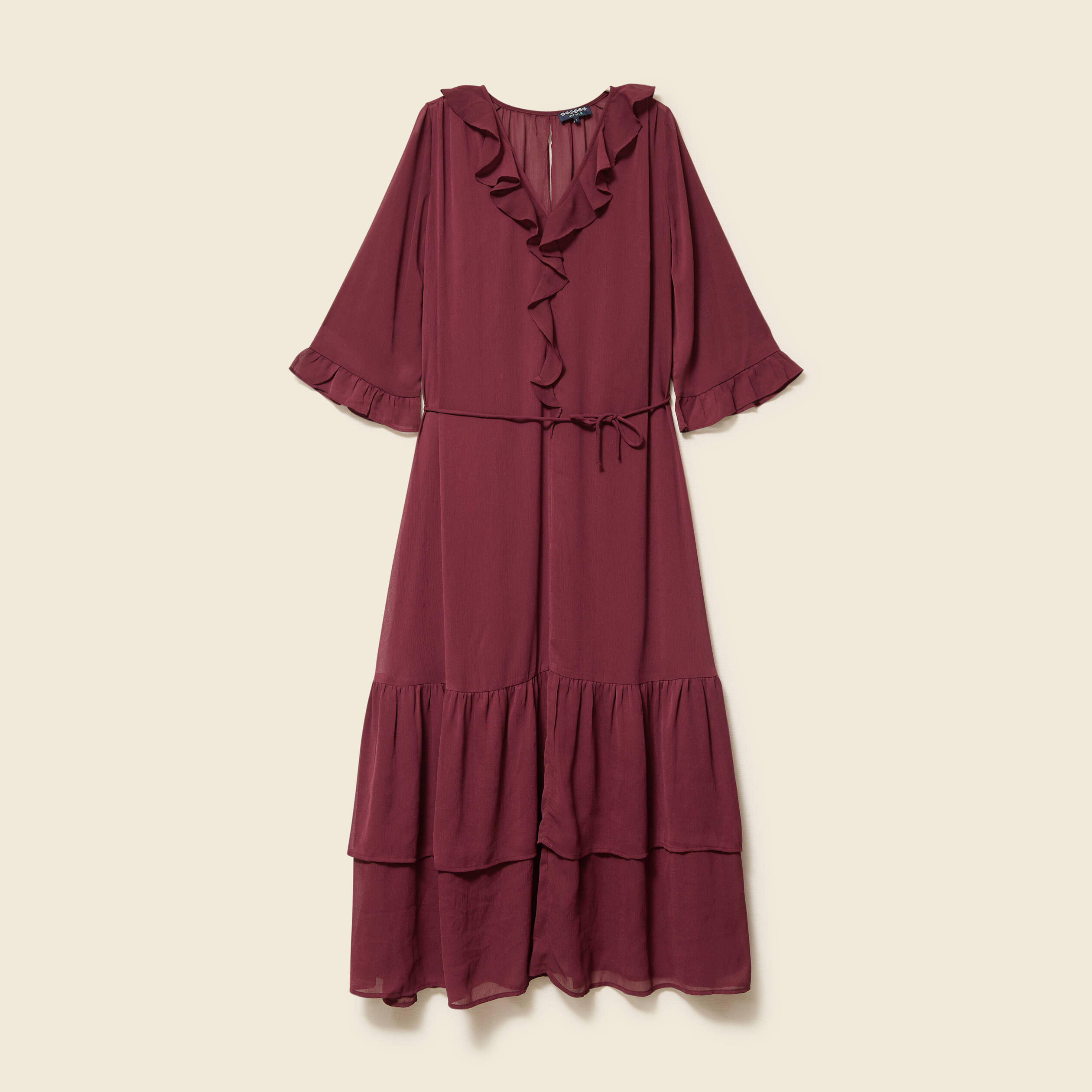 Robe manches 3/4 doubl&eacute;e bordeaux femme