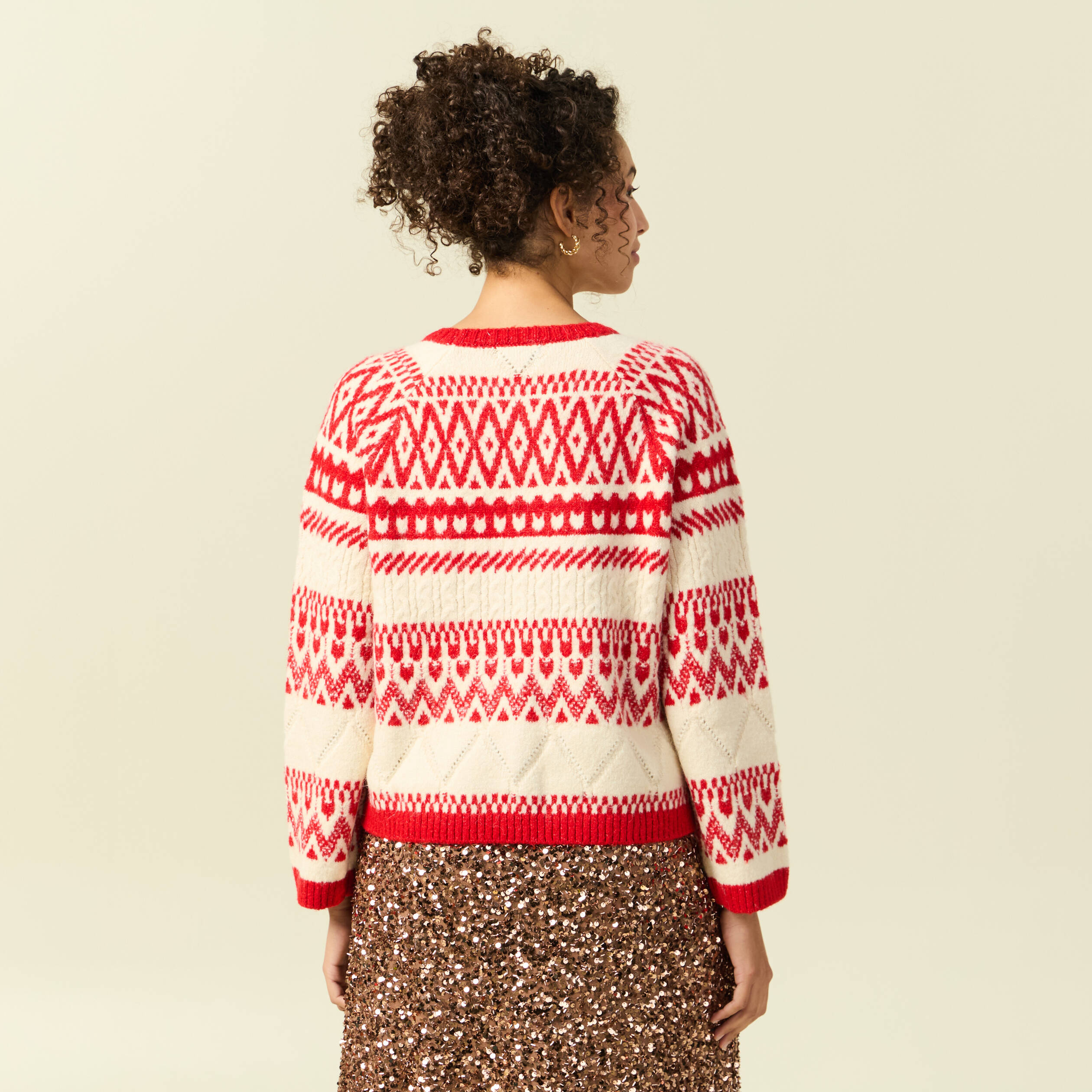 Pull manches longues col rond rouge femme