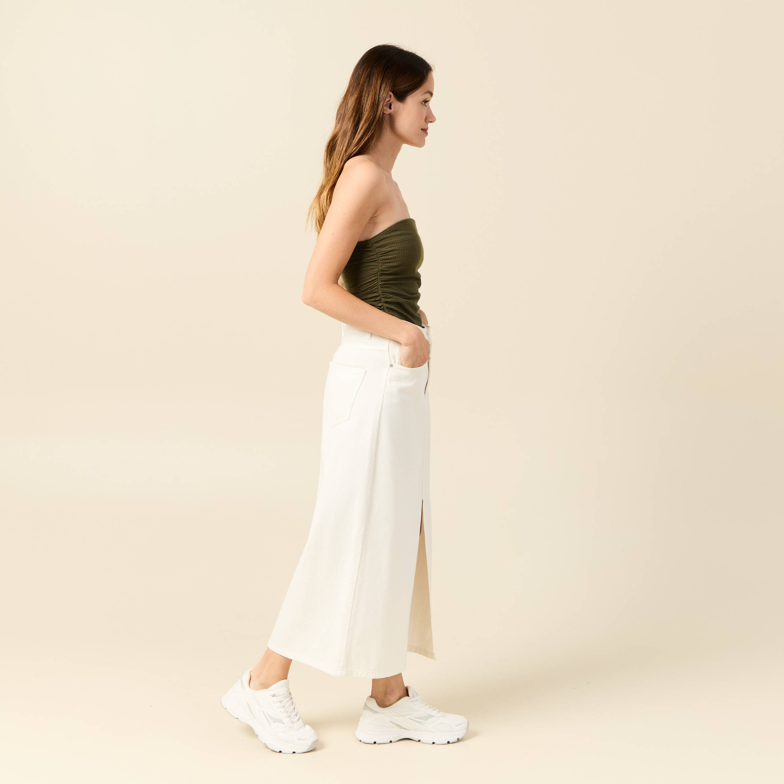bustier cropped cotele vert kaki femme Bustier cropped côtelé vert kaki femme
