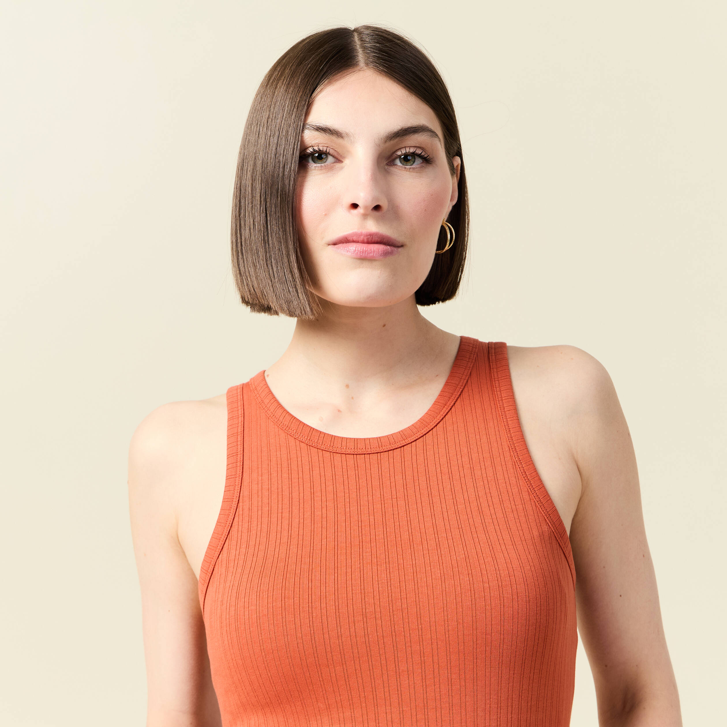 debardeur 2 en 1 avec brassiere integree orange fonce femme Débardeur 2 en 1 avec brassière intégrée orange foncé femme