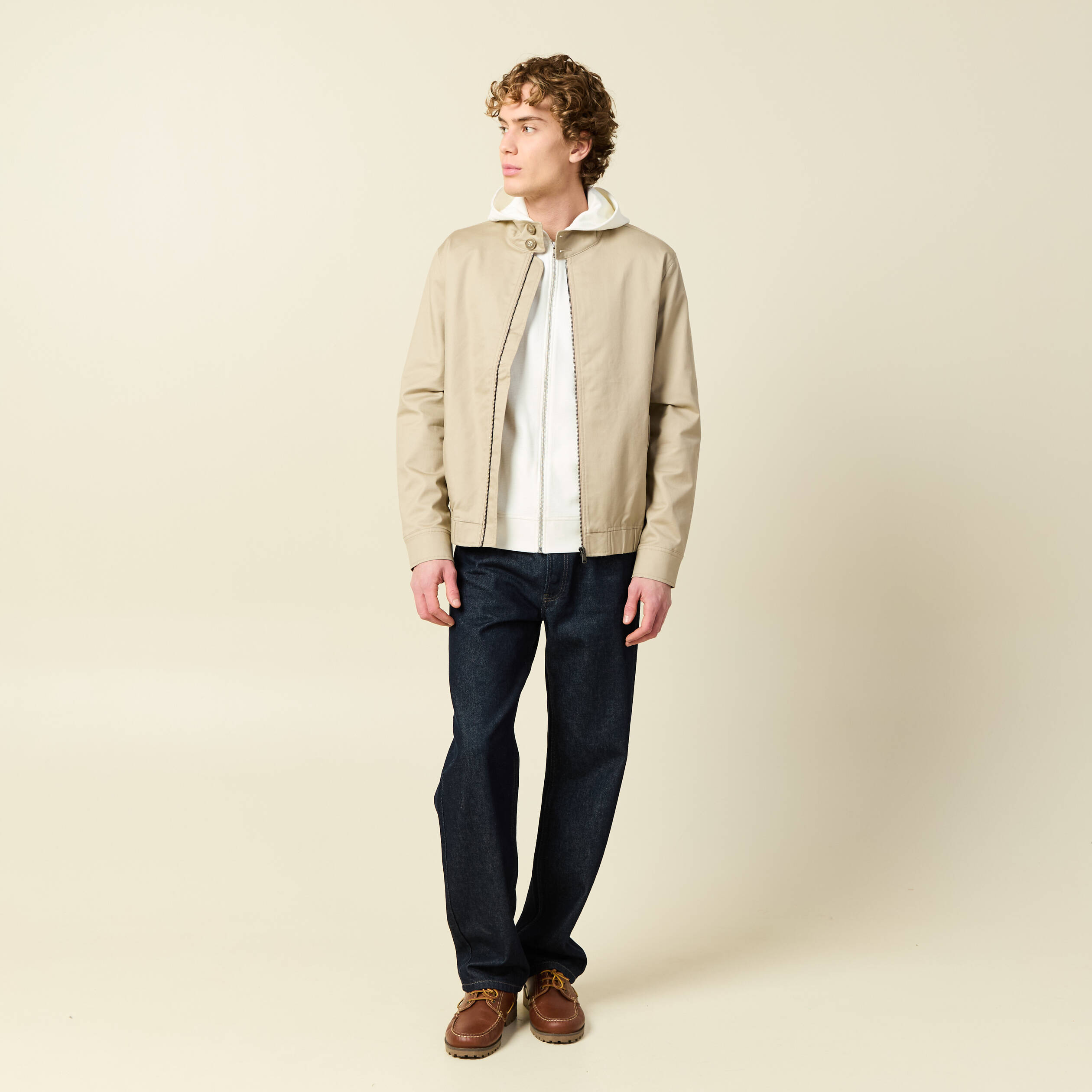 Blouson col montant manches longues beige homme