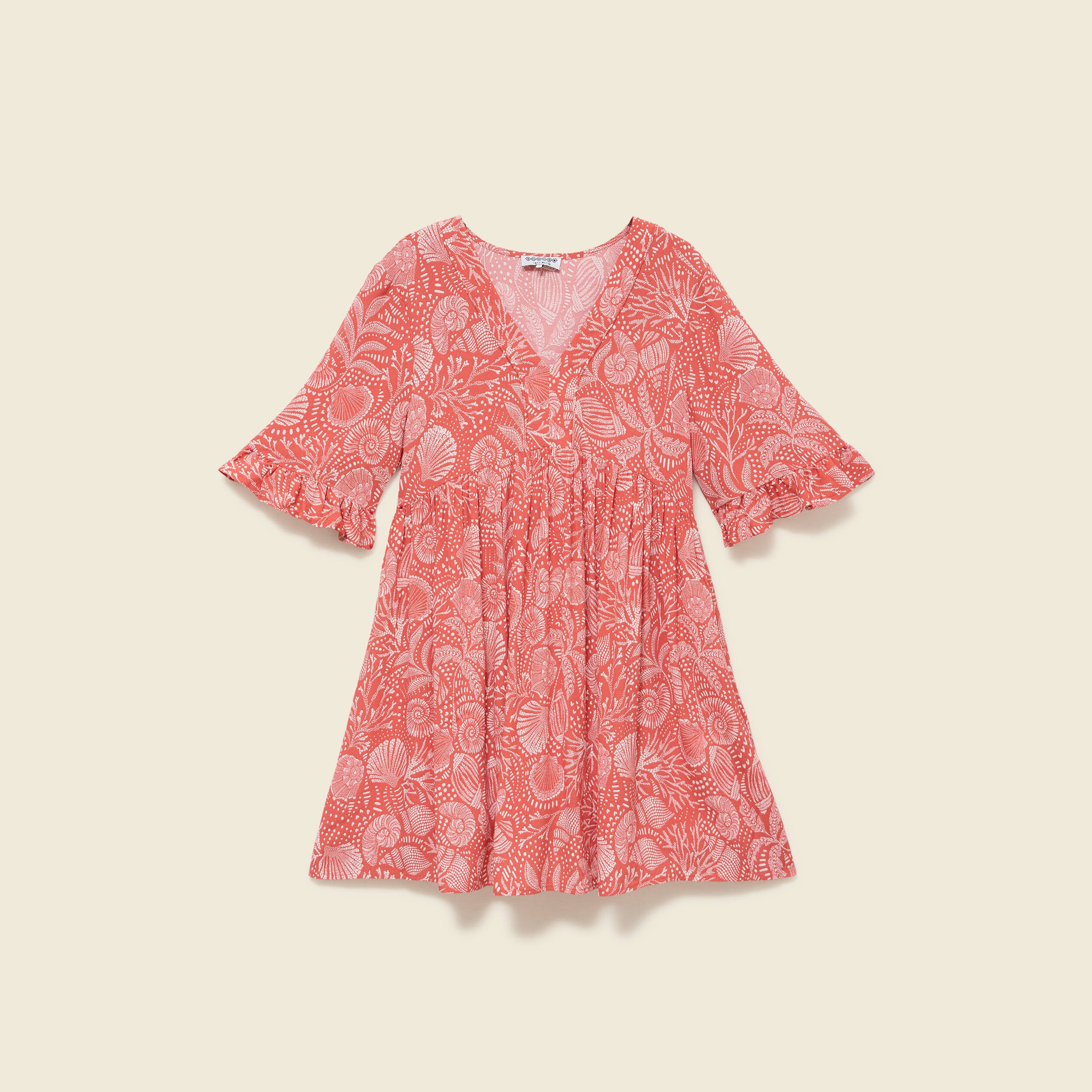 Robe col v manches au coude orange corail femme