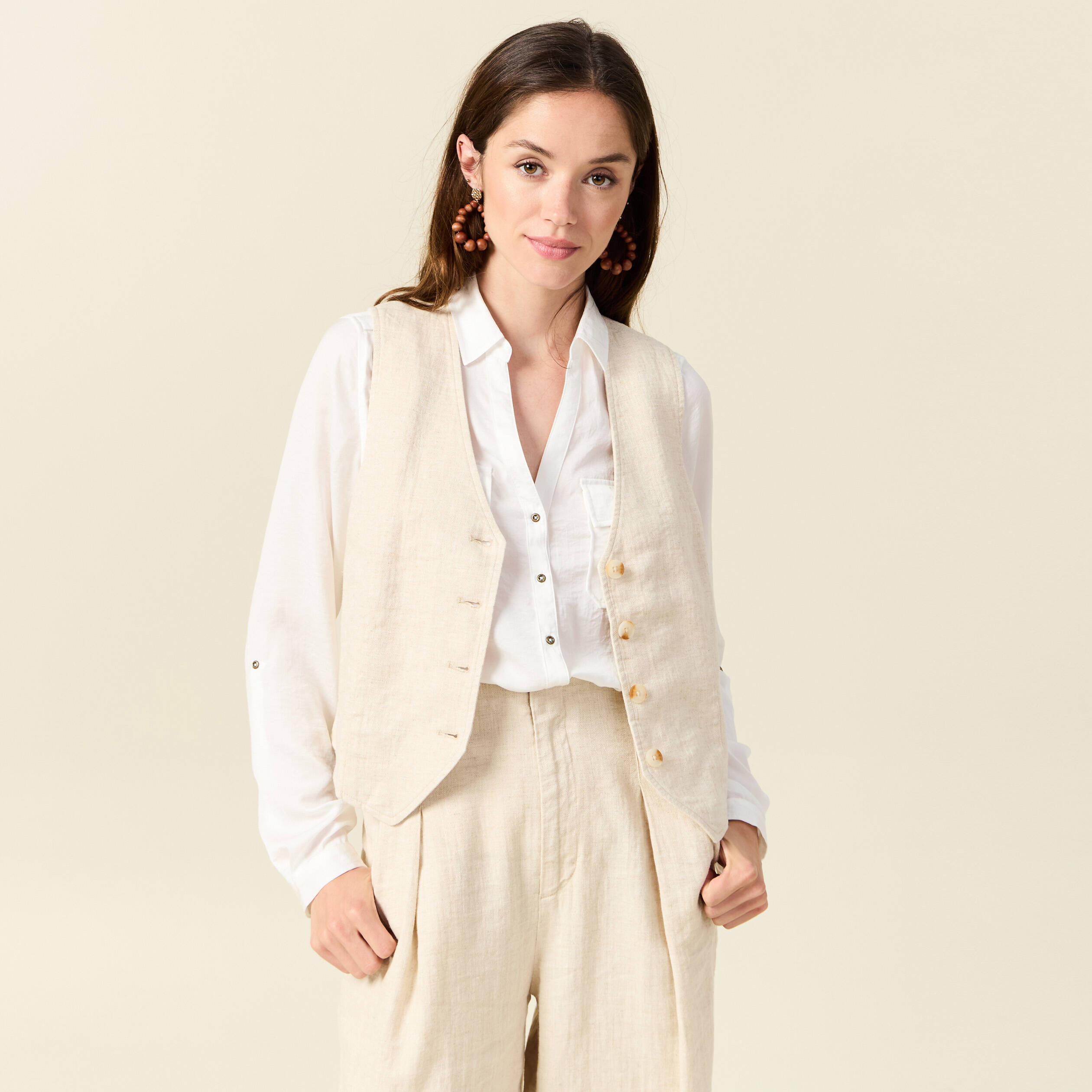 Gilet ajust&eacute; sans manches doubl&eacute; sable femme