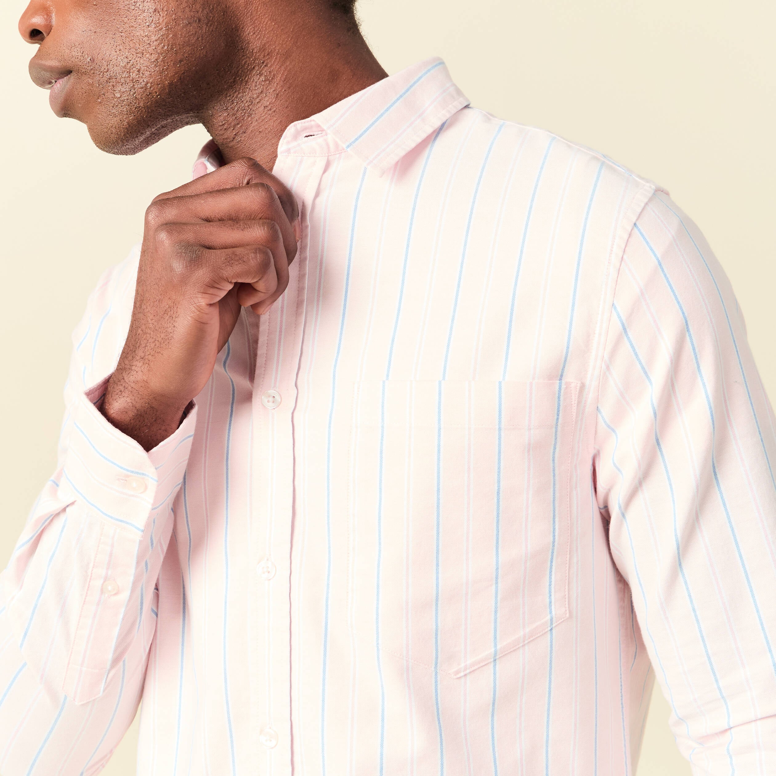 Chemise manches longues rose poudr&eacute;e homme