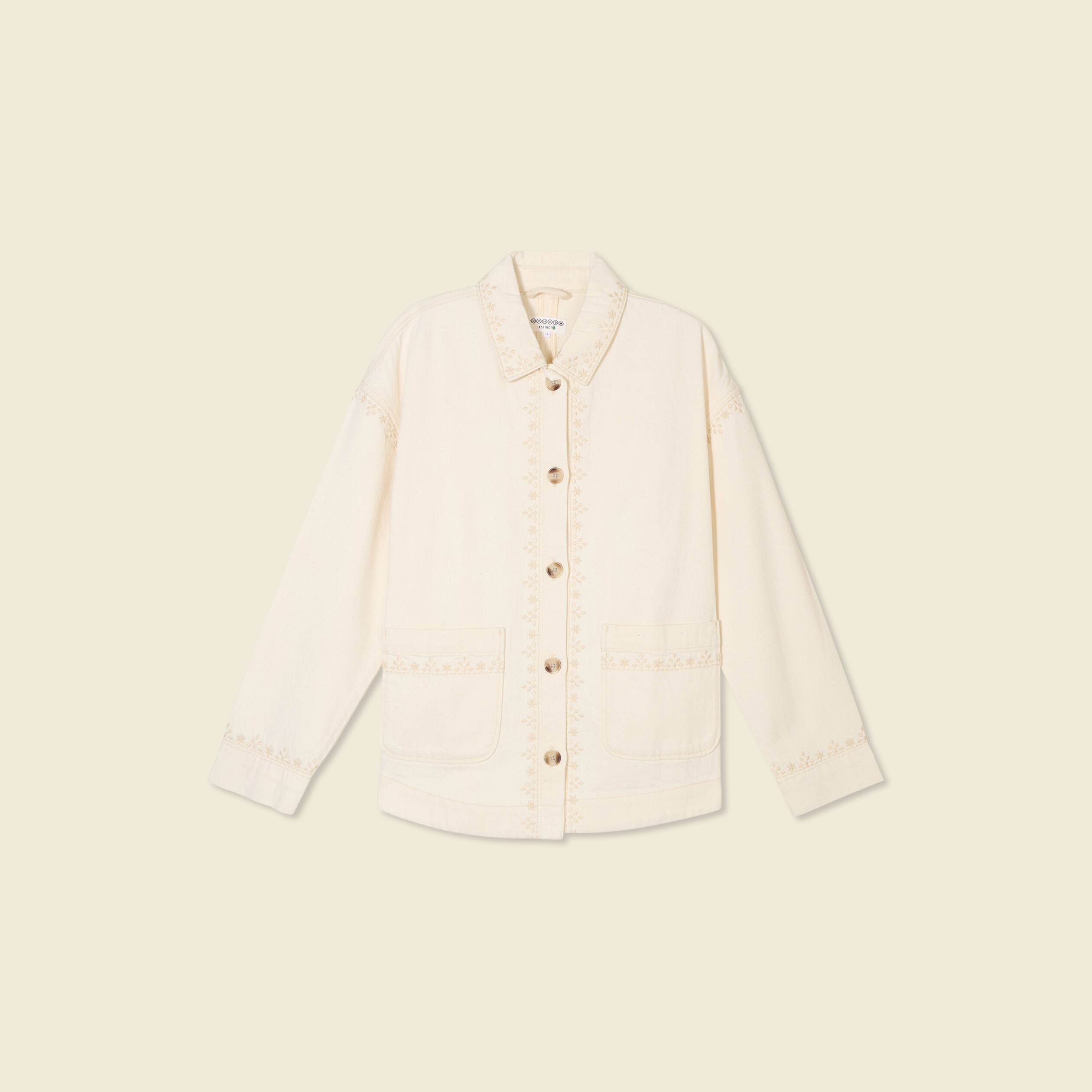 blouson boutonne brode denim blanc femme Blouson boutonné brodé denim blanc femme