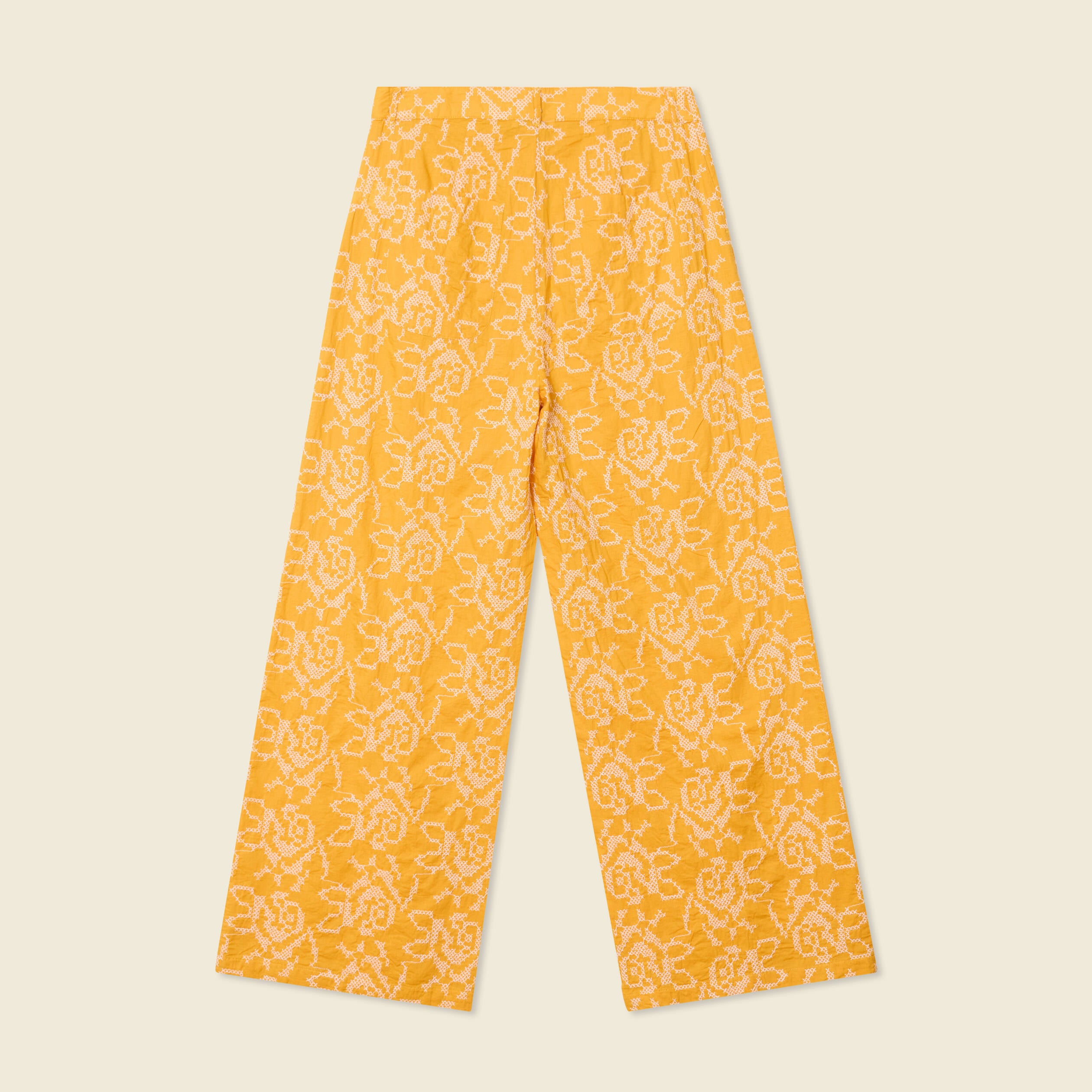 Pantalon large brod&eacute; jaune femme