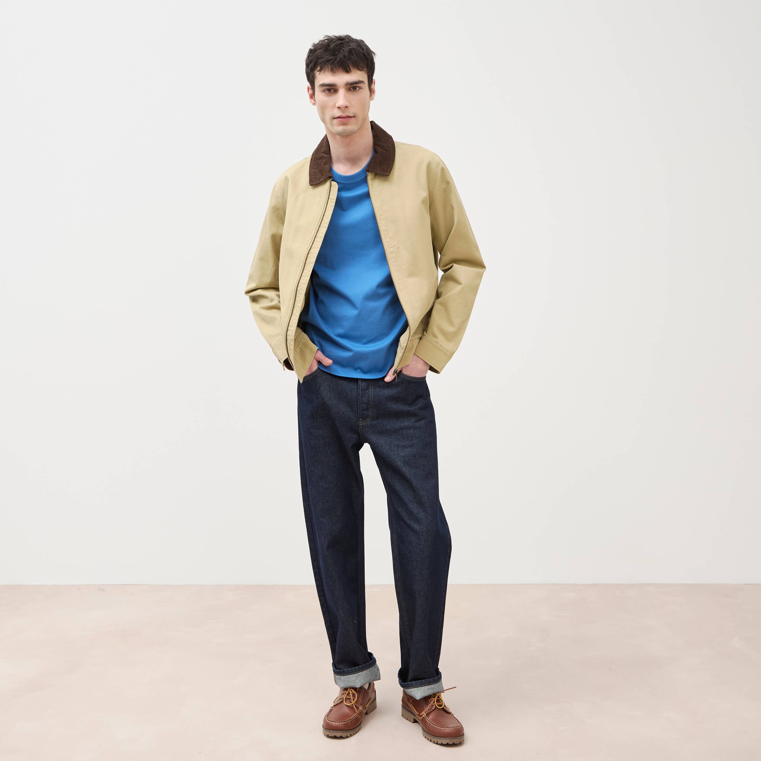 T-shirt en coton manches courtes bleu fonc&eacute; homme