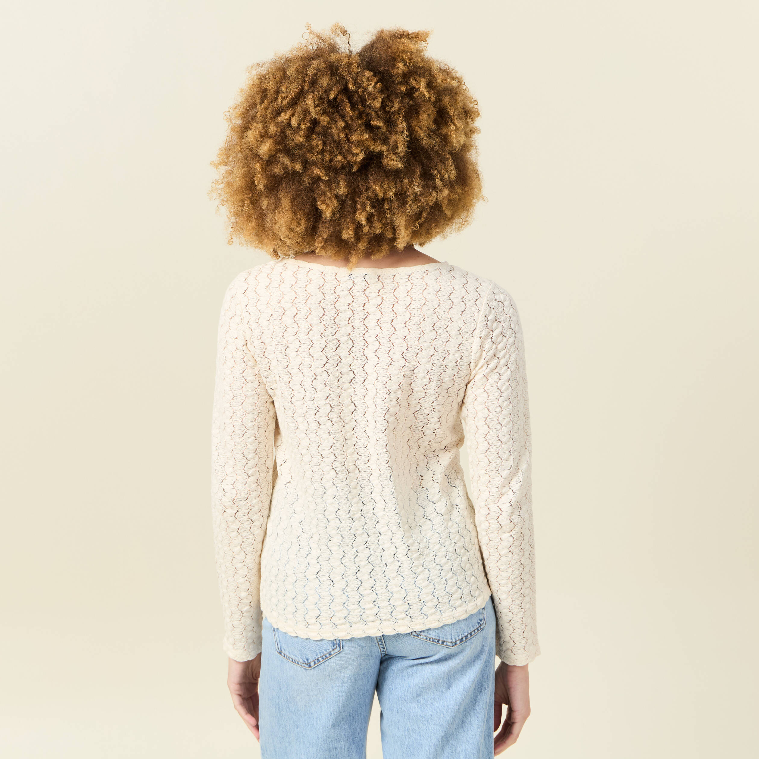 t shirt manches longues ajoure ecru femme T-shirt manches longues ajouré ecru femme
