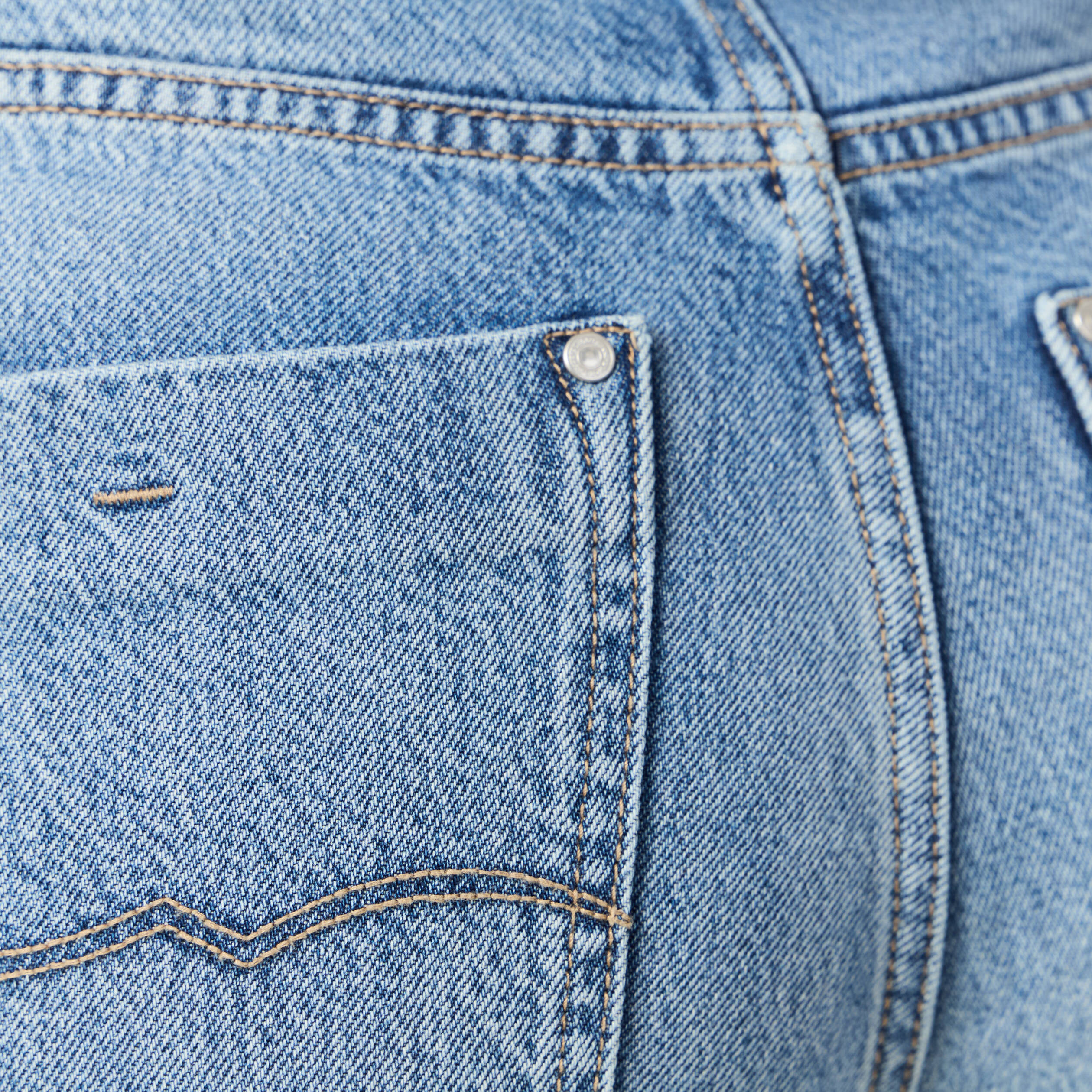 Jeans straight taille haute 7/8&egrave;me bleu femme