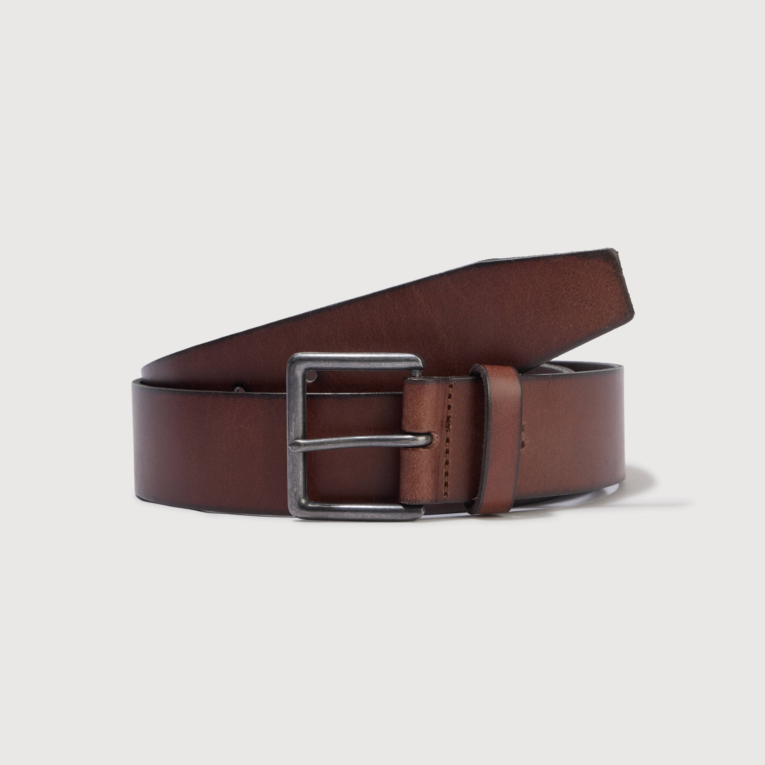 Ceinture large en cuir taupe homme