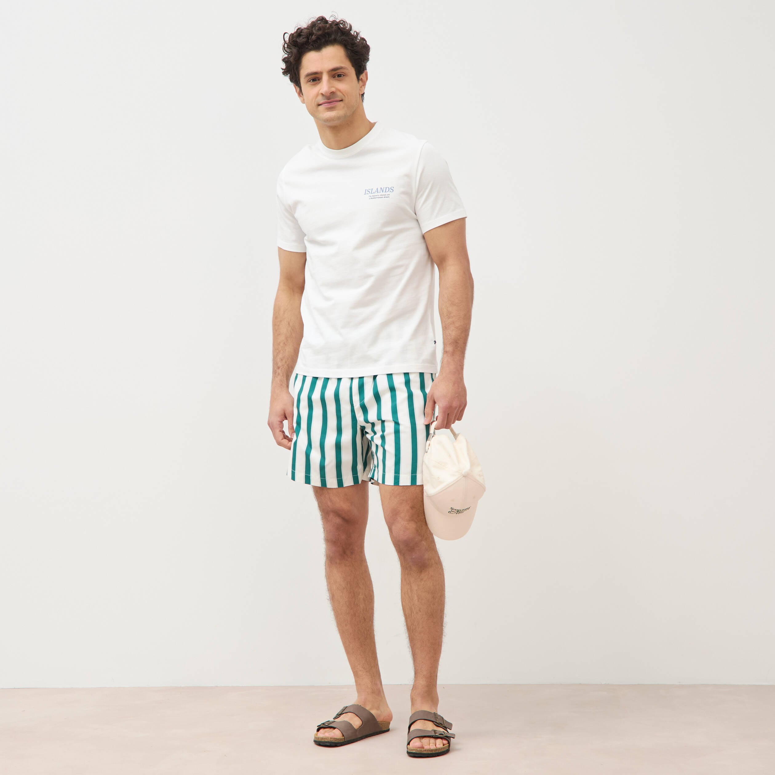 Maillot de bain ray&eacute; doubl&eacute; vert &eacute;meraude homme