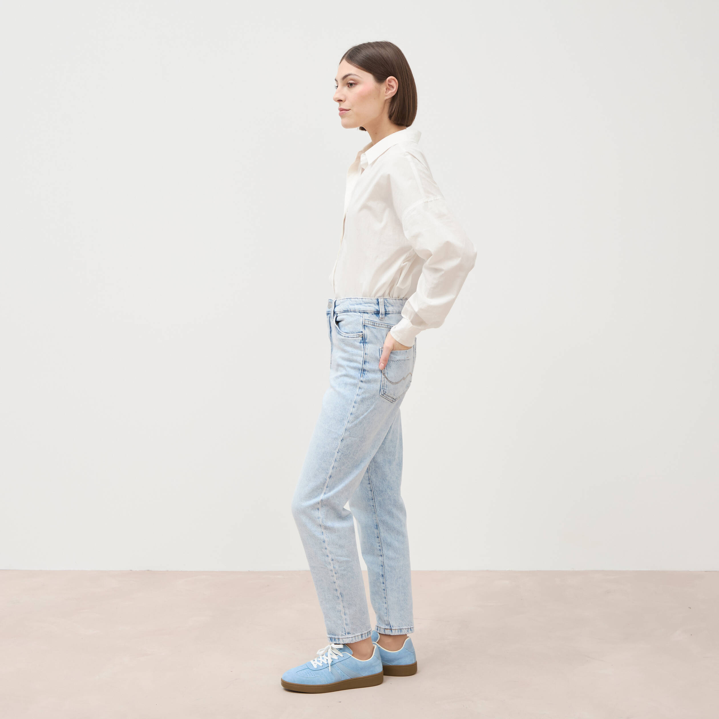 Jeans mom 7/8&egrave;me denim snow bleu femme