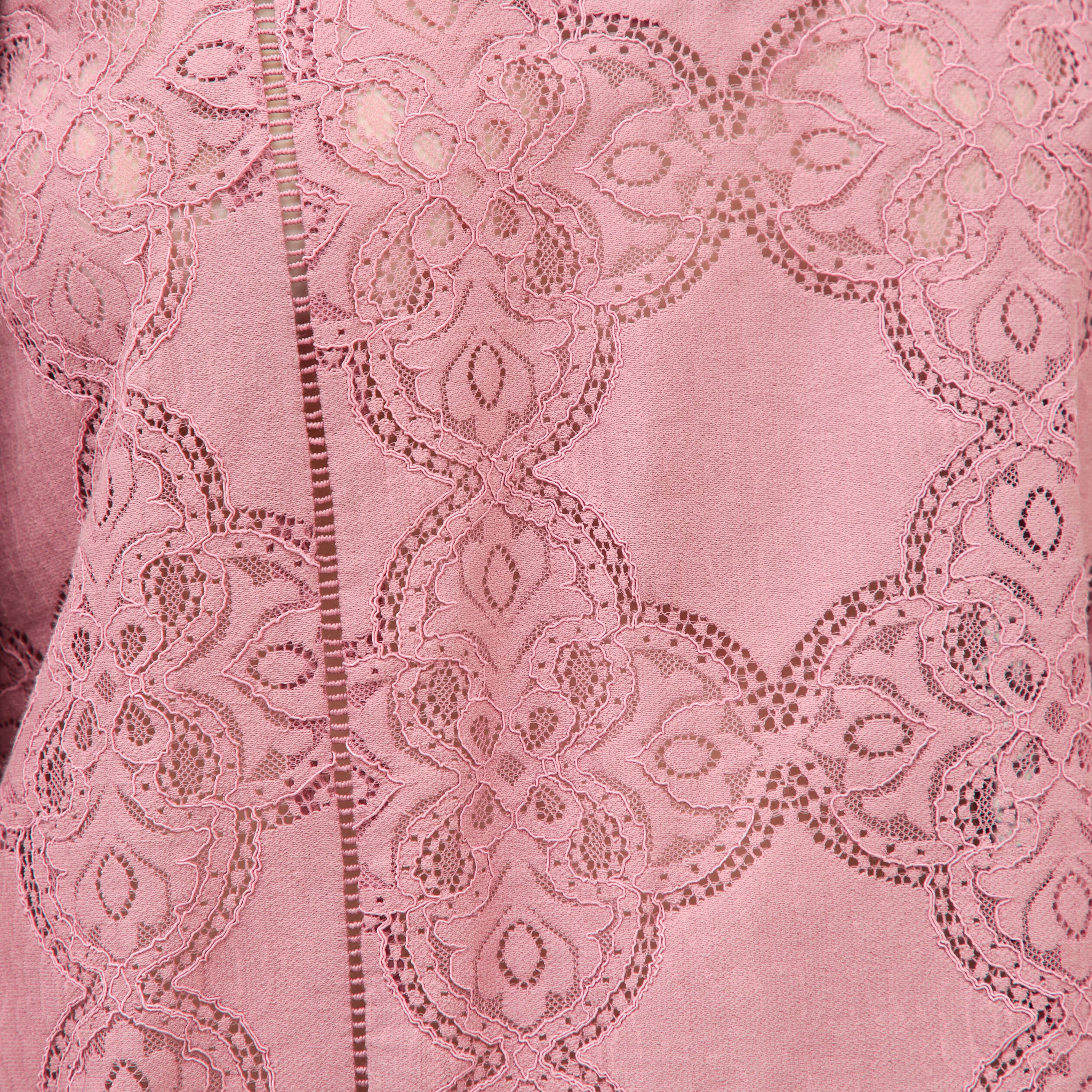 Blouse cintr&eacute;e dentelle manches longues vieux rose femme
