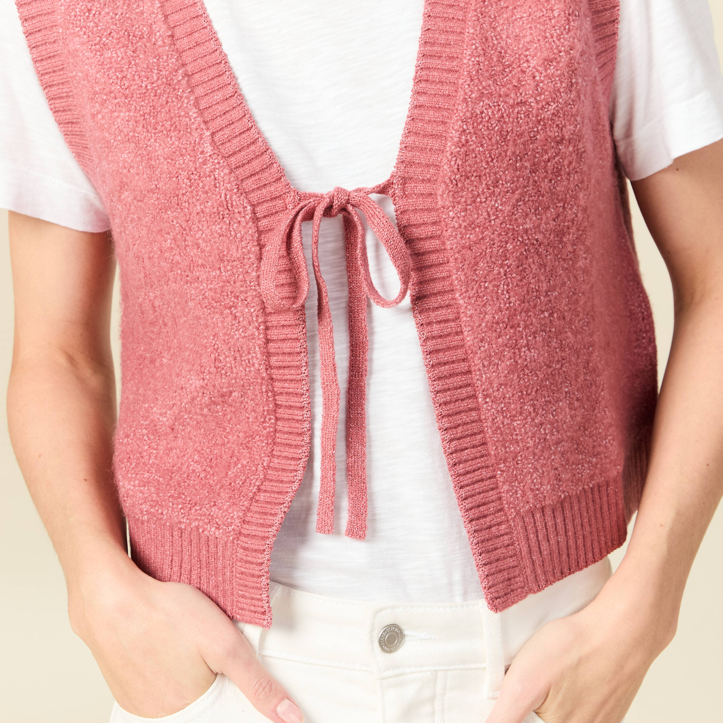 Gilet sherpa droit sans manches mauve femme