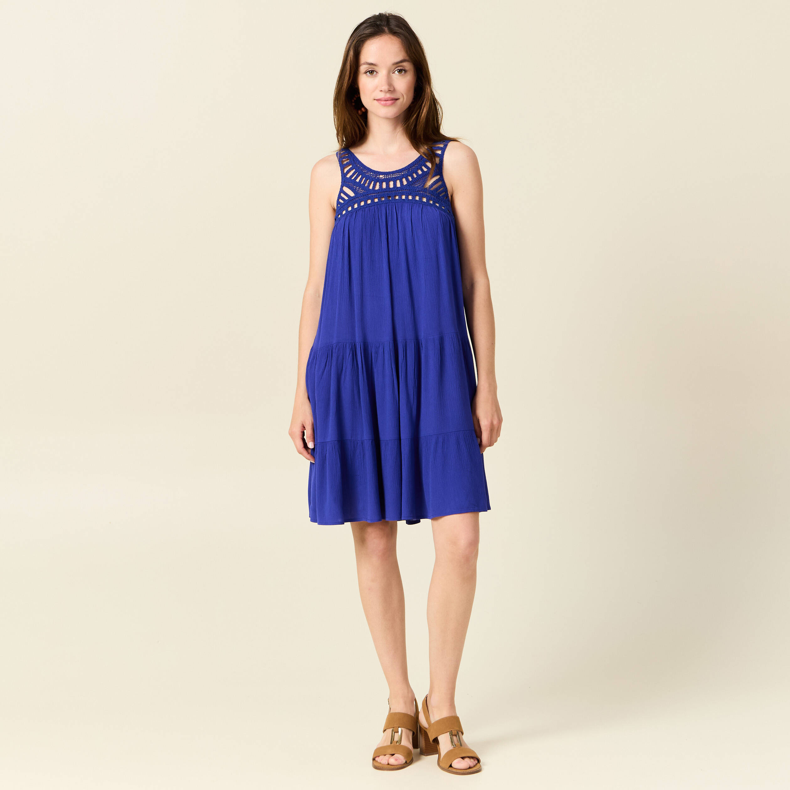robe evasee poitrine crochet bleu violet femme Robe évasée poitrine crochet bleu violet femme
