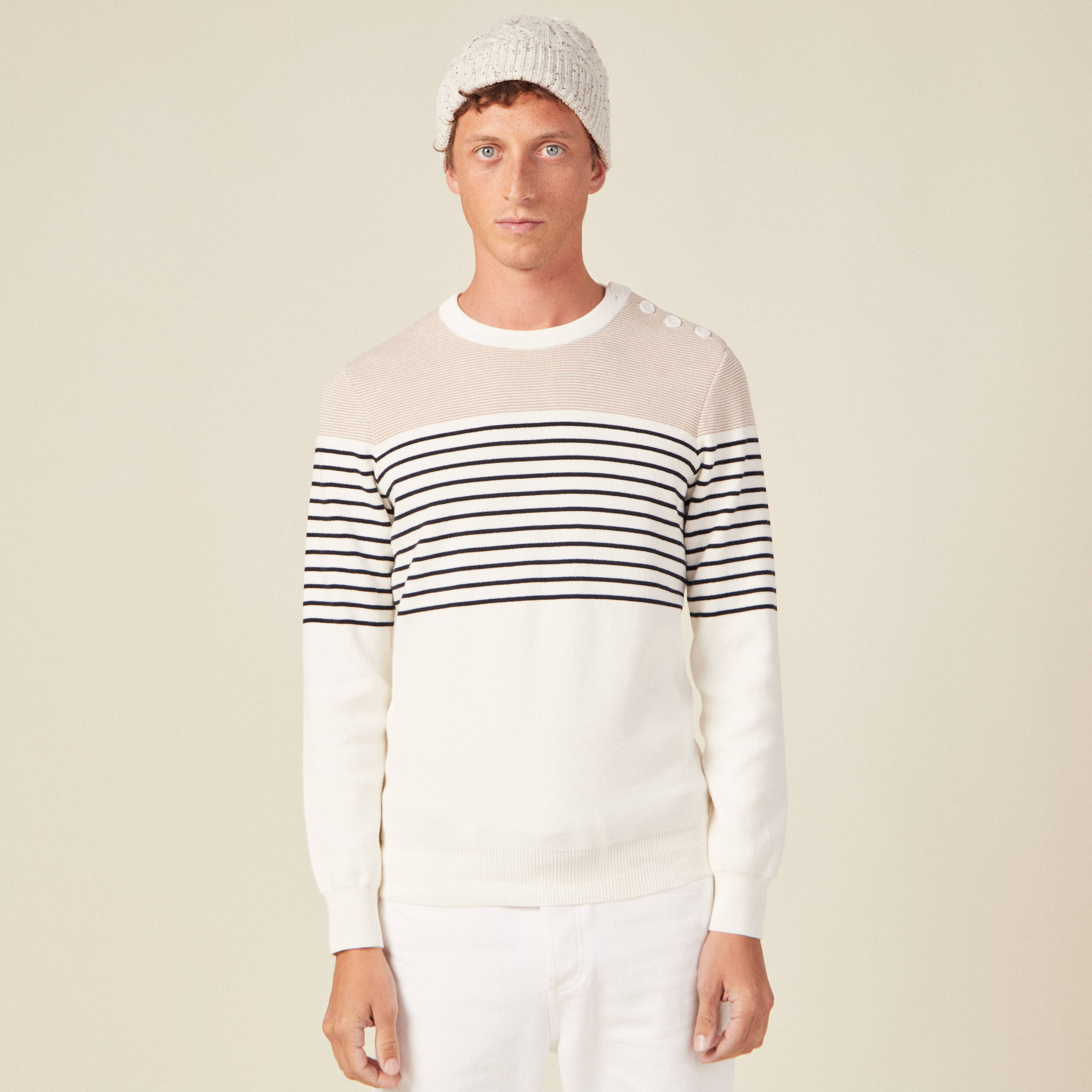 Pull manches longues ecru homme