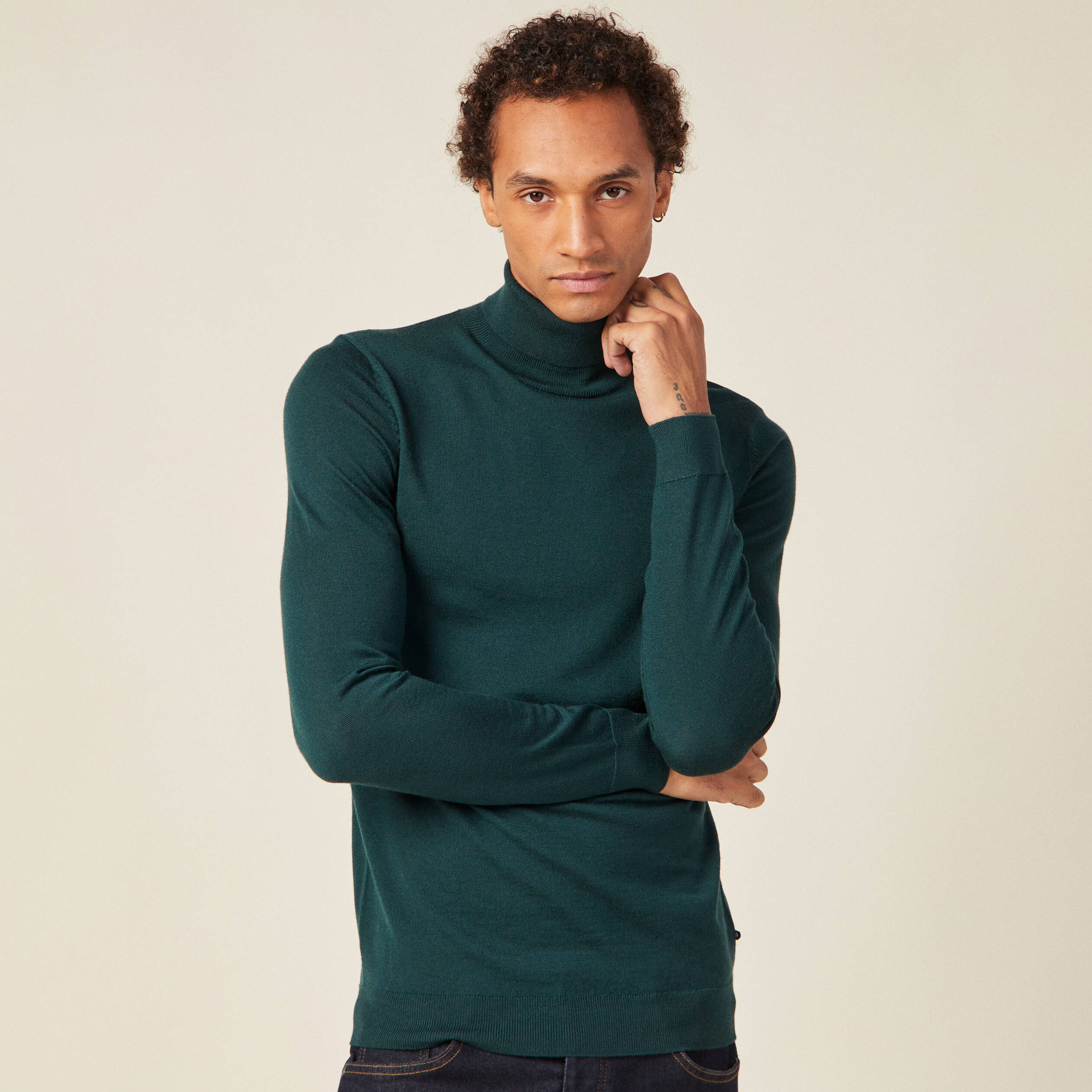 Pull laine sales vert homme