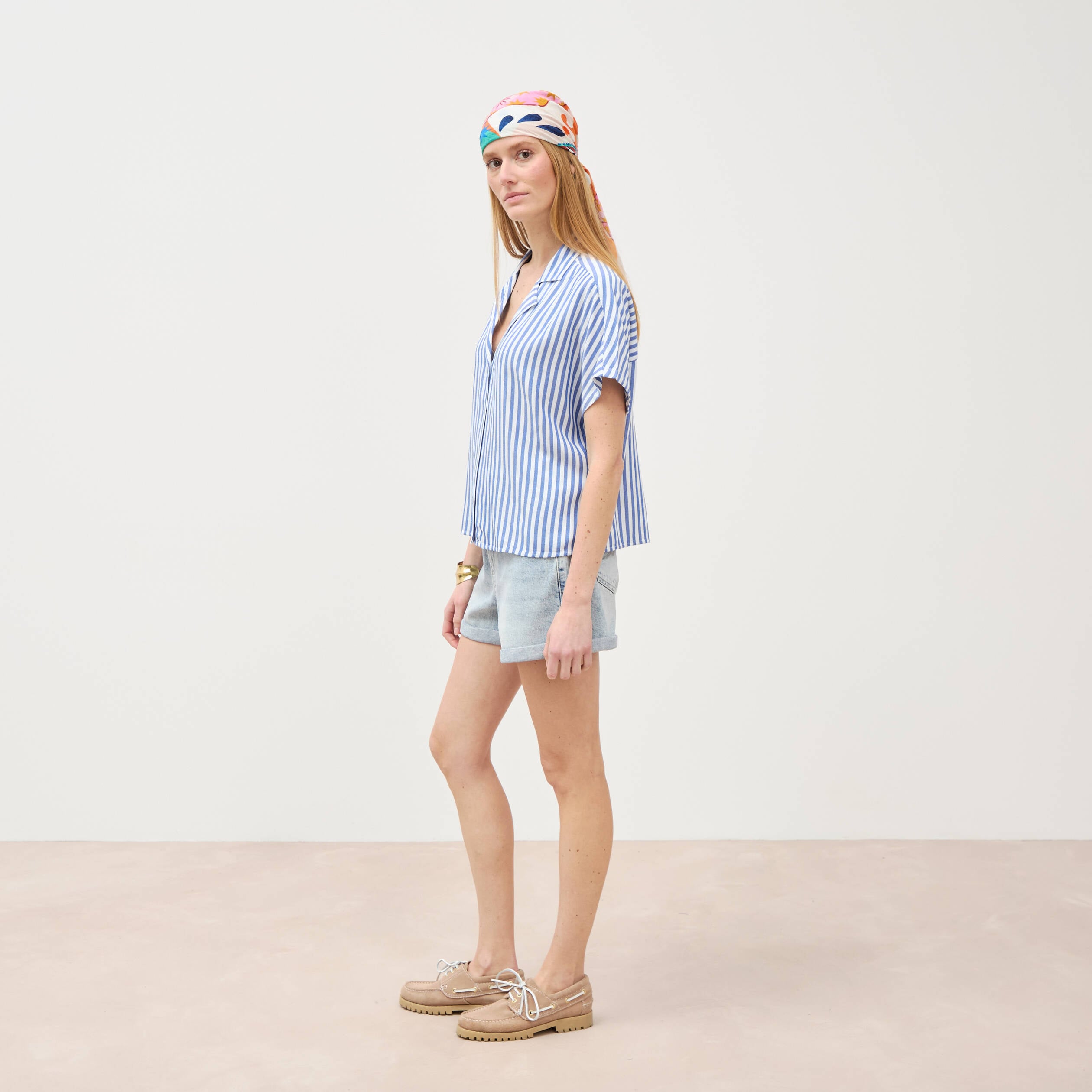 Chemise manches 3/4 bleu femme