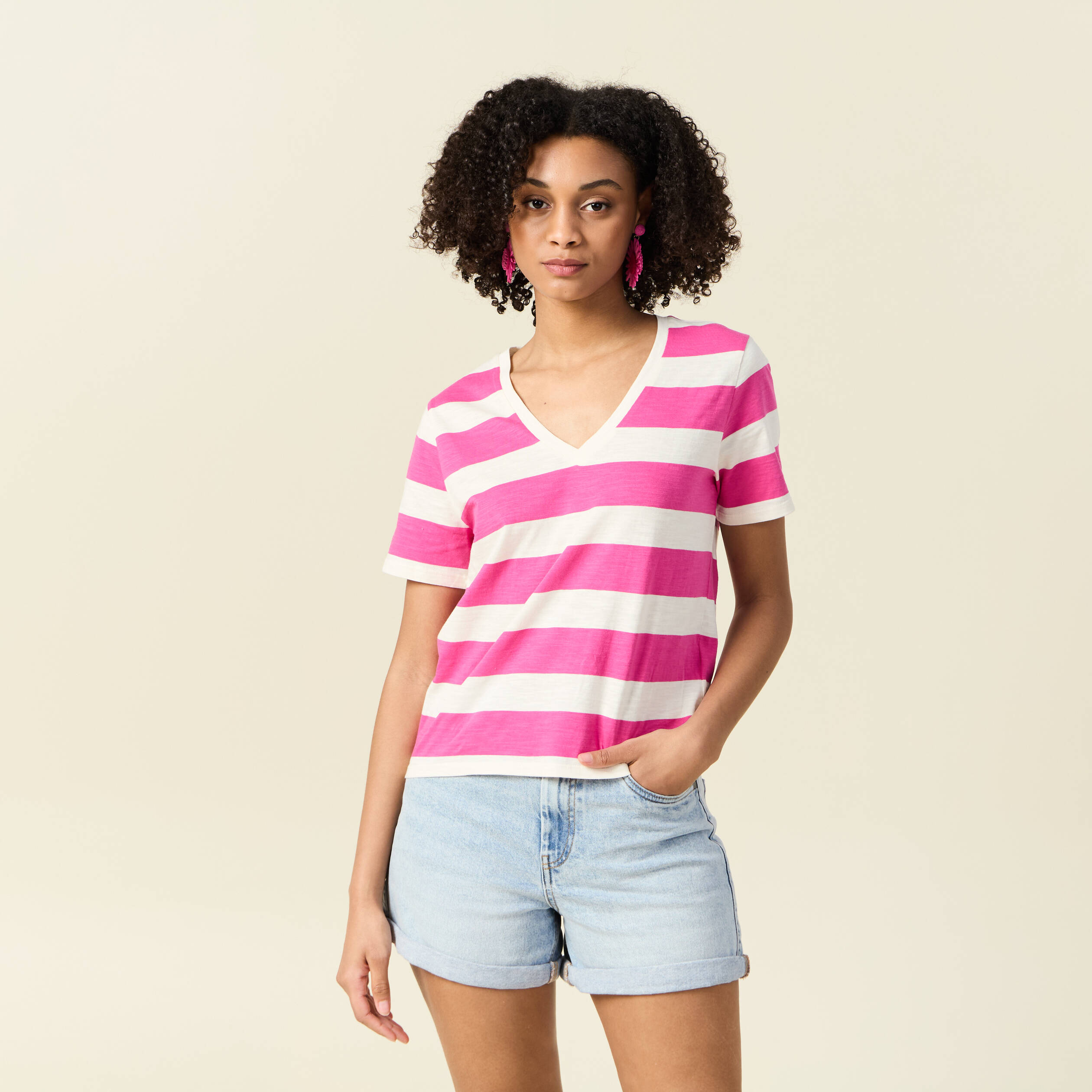 t shirt manches courtes rose framboise femme T-shirt manches courtes rose framboise femme
