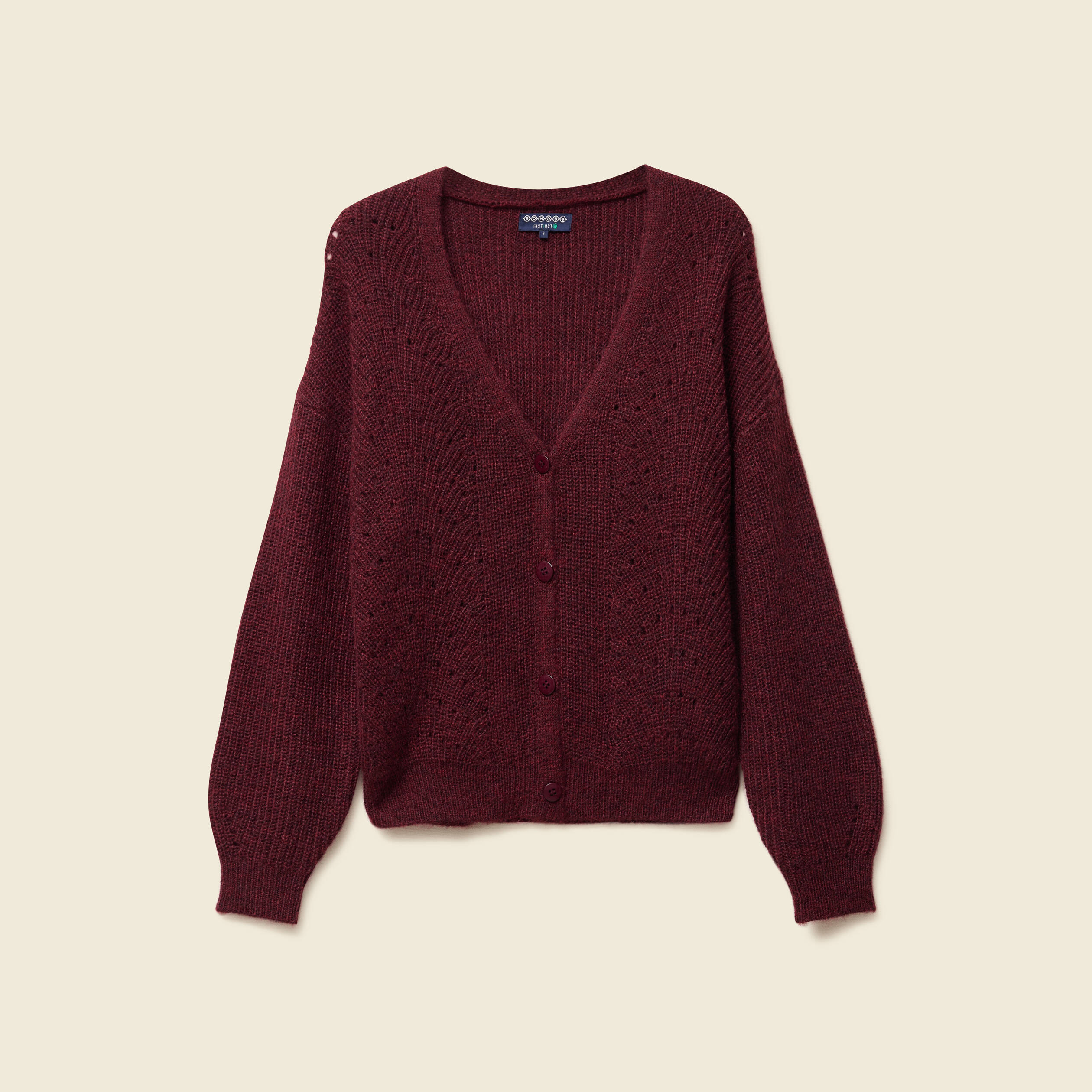 gilet ajoure col v manches longues bordeaux femme Gilet ajouré col V manches longues bordeaux femme