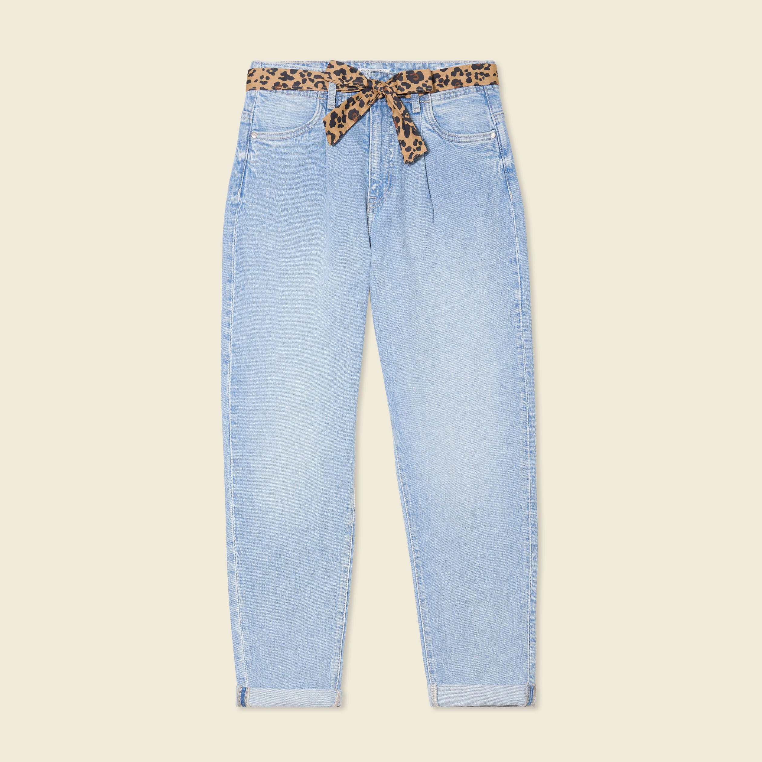 jeans mom ceinture foulard denim bleach femme Jeans mom ceinture foulard denim bleach femme