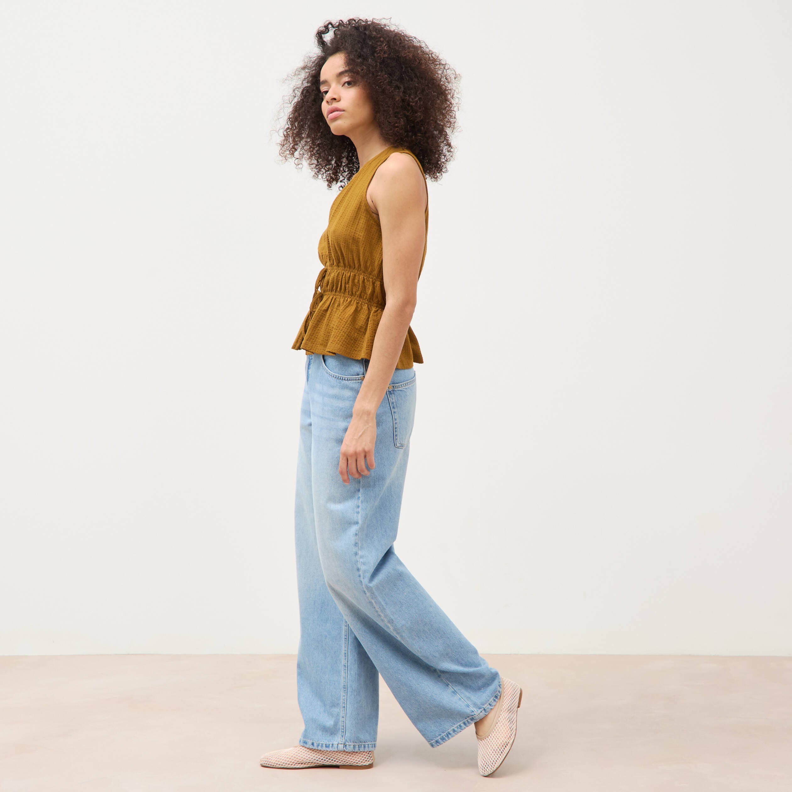 D&eacute;bardeur col v n&oelig;uds en coton vert olive femme