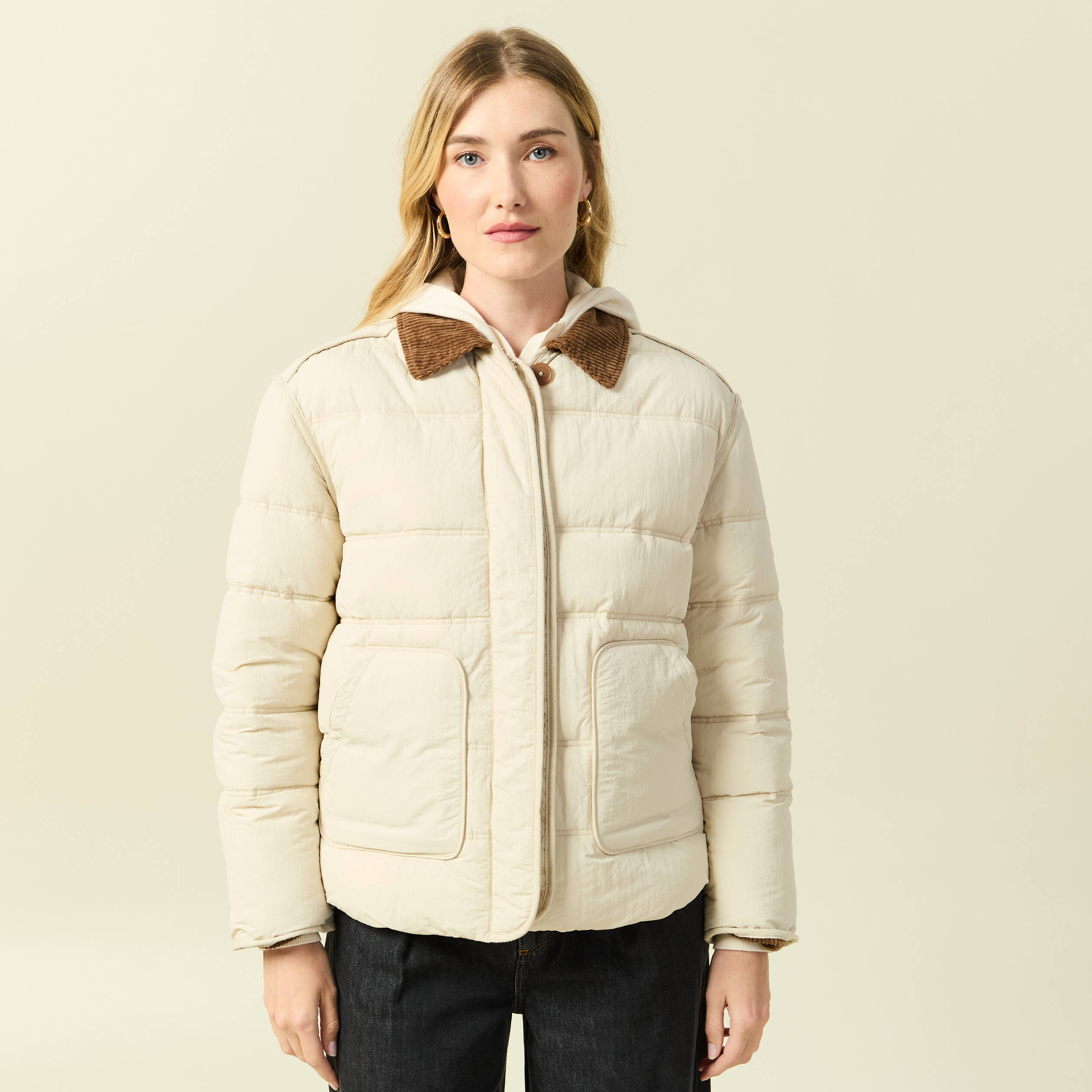 Doudoune droite courte creme femme