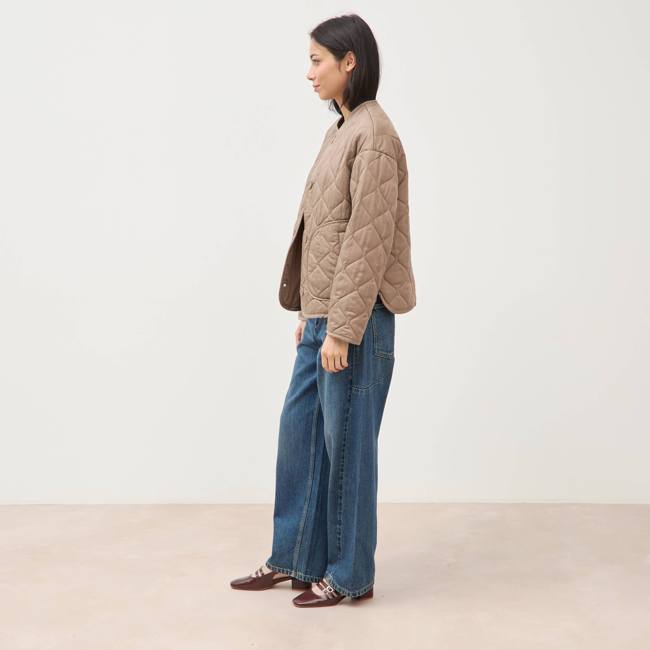 Veste oversize manches longues doubl&eacute;e taupe femme