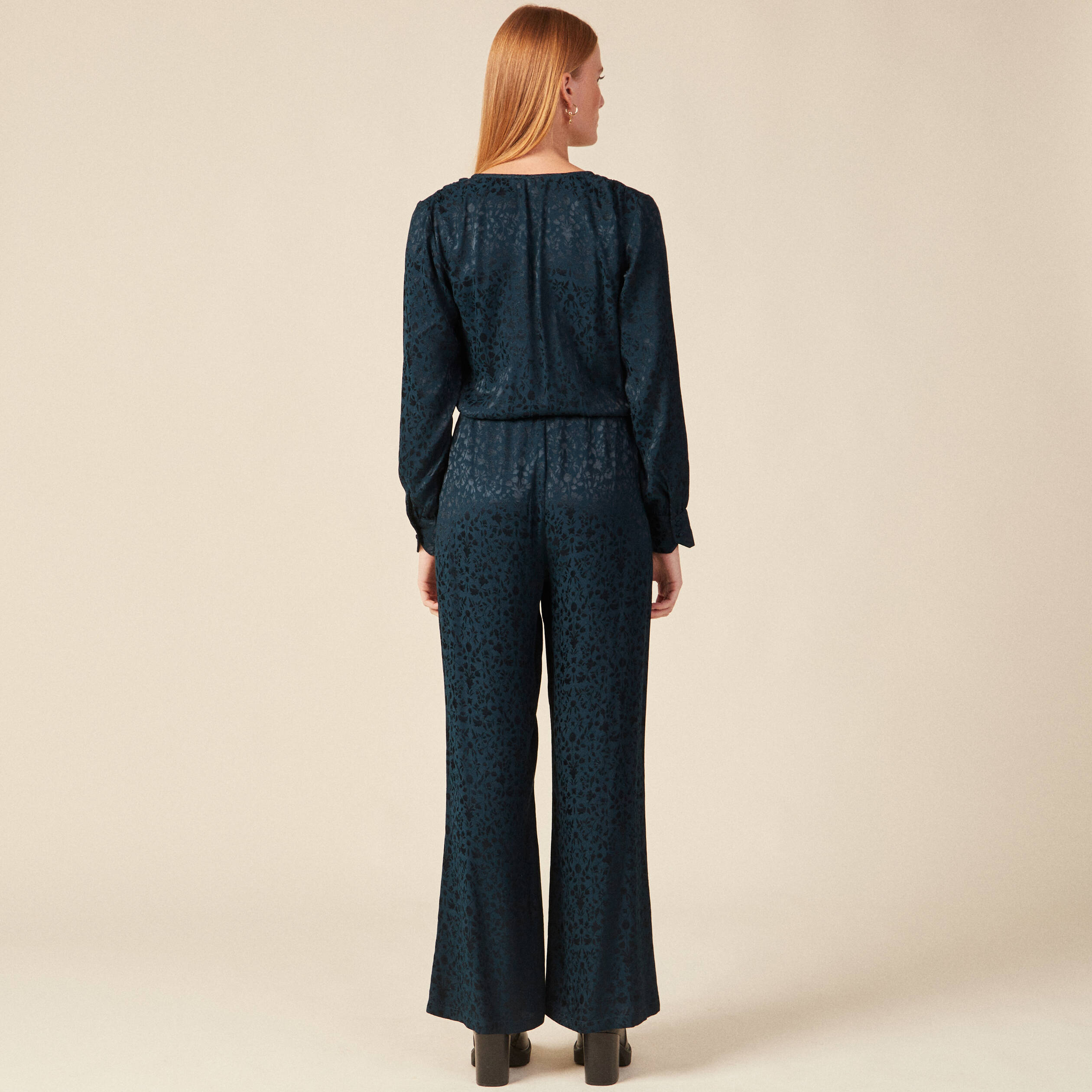 Combinaison pantalon satin bleu canard femme