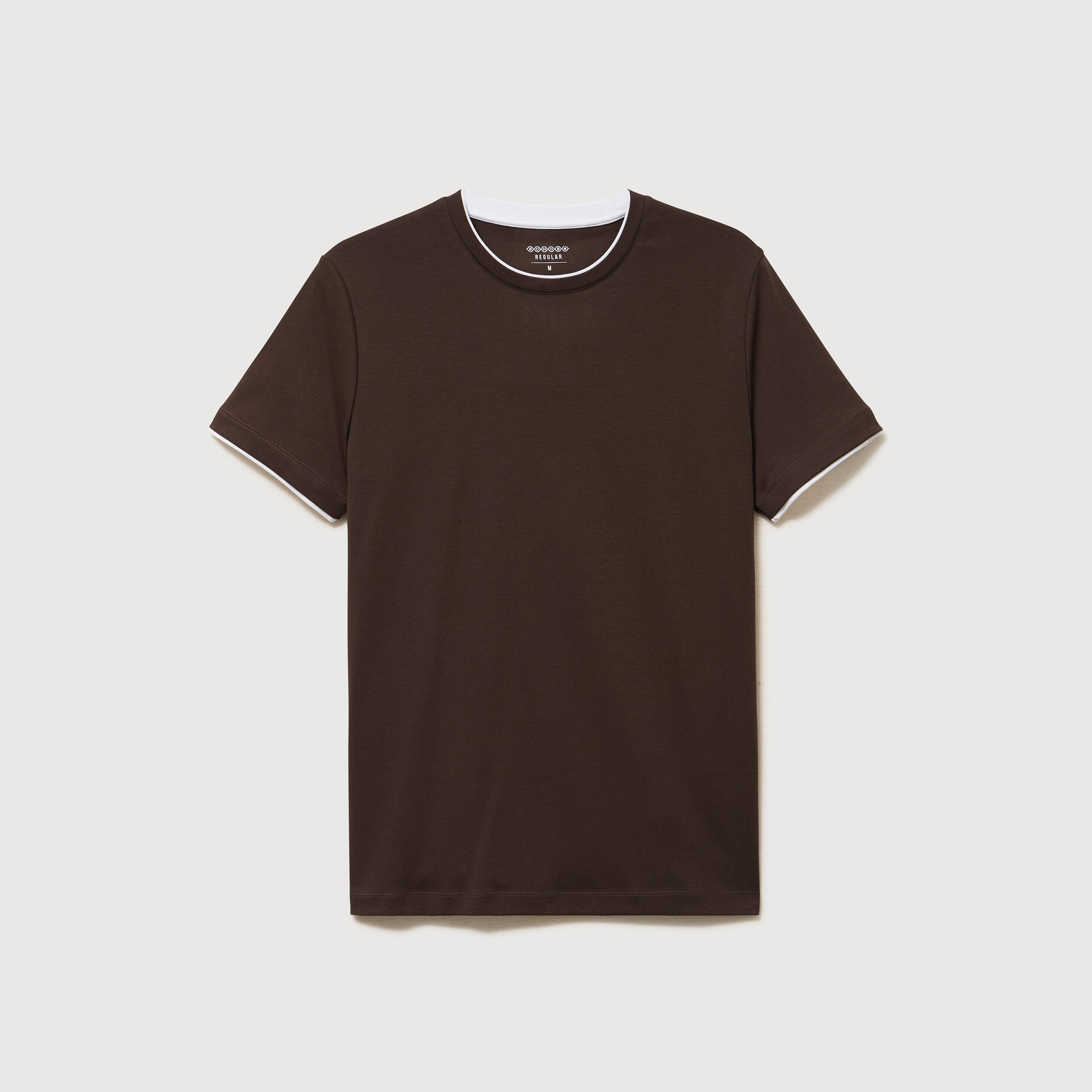 T-shirt droit col rond manches courtes marron homme