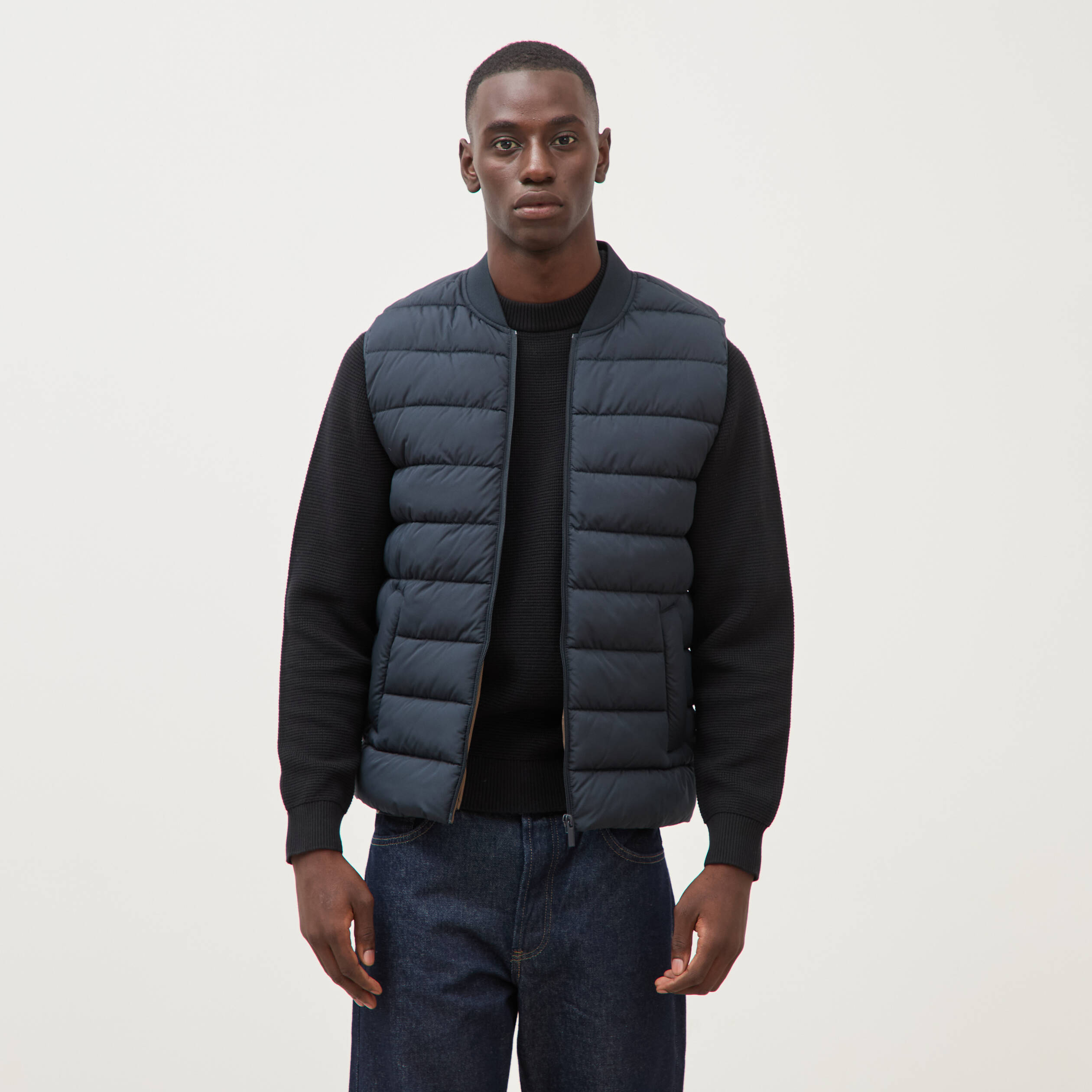 Doudoune courte sans manches bleu marine homme