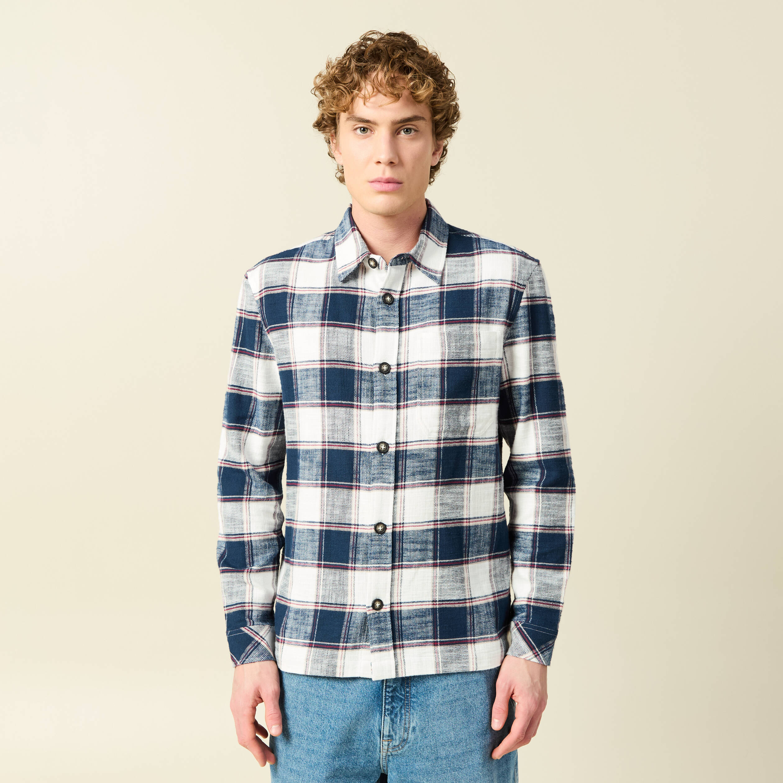 Surchemise en coton manches longues bleu marine homme