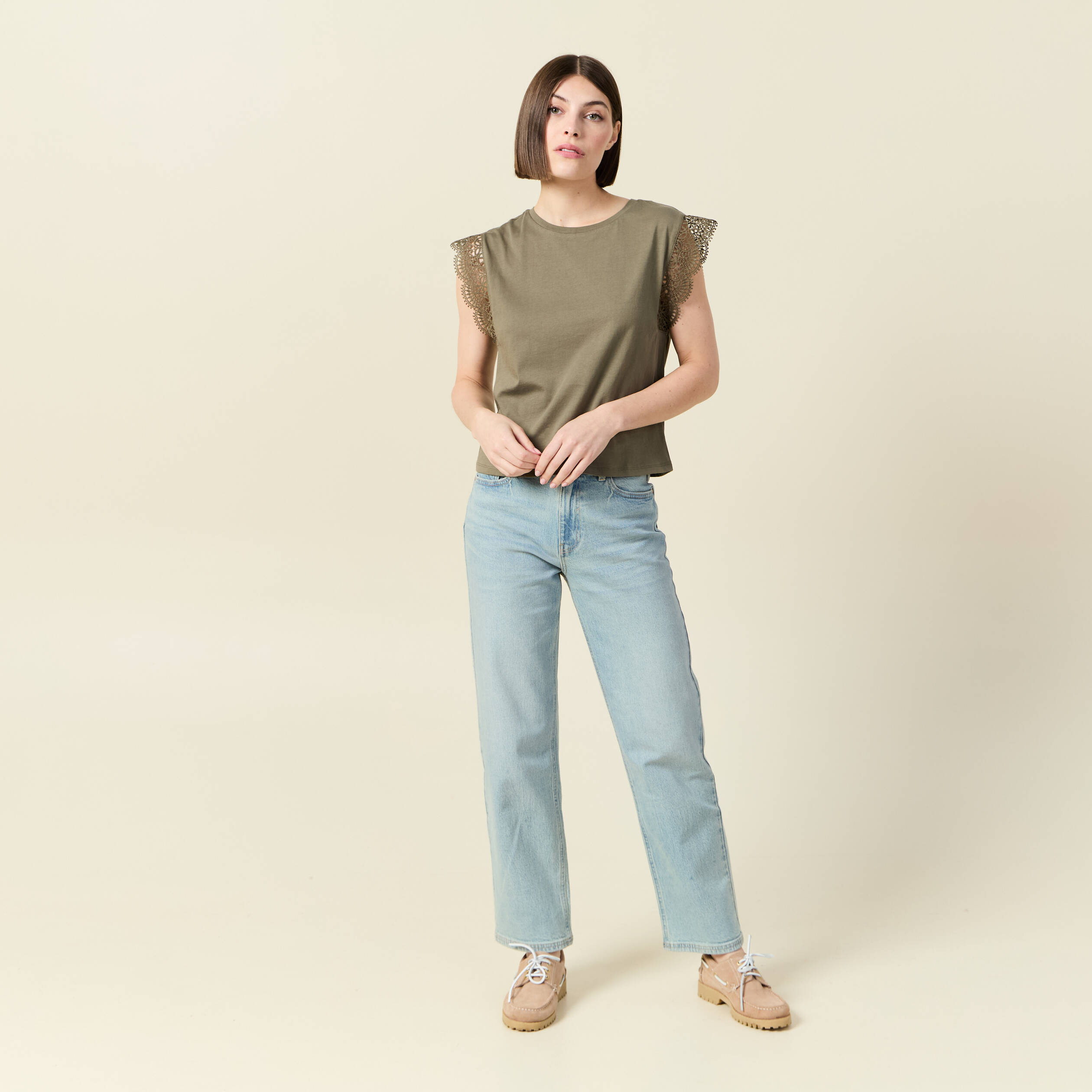 t shirt manches courtes vert kaki femme T-shirt manches courtes vert kaki femme