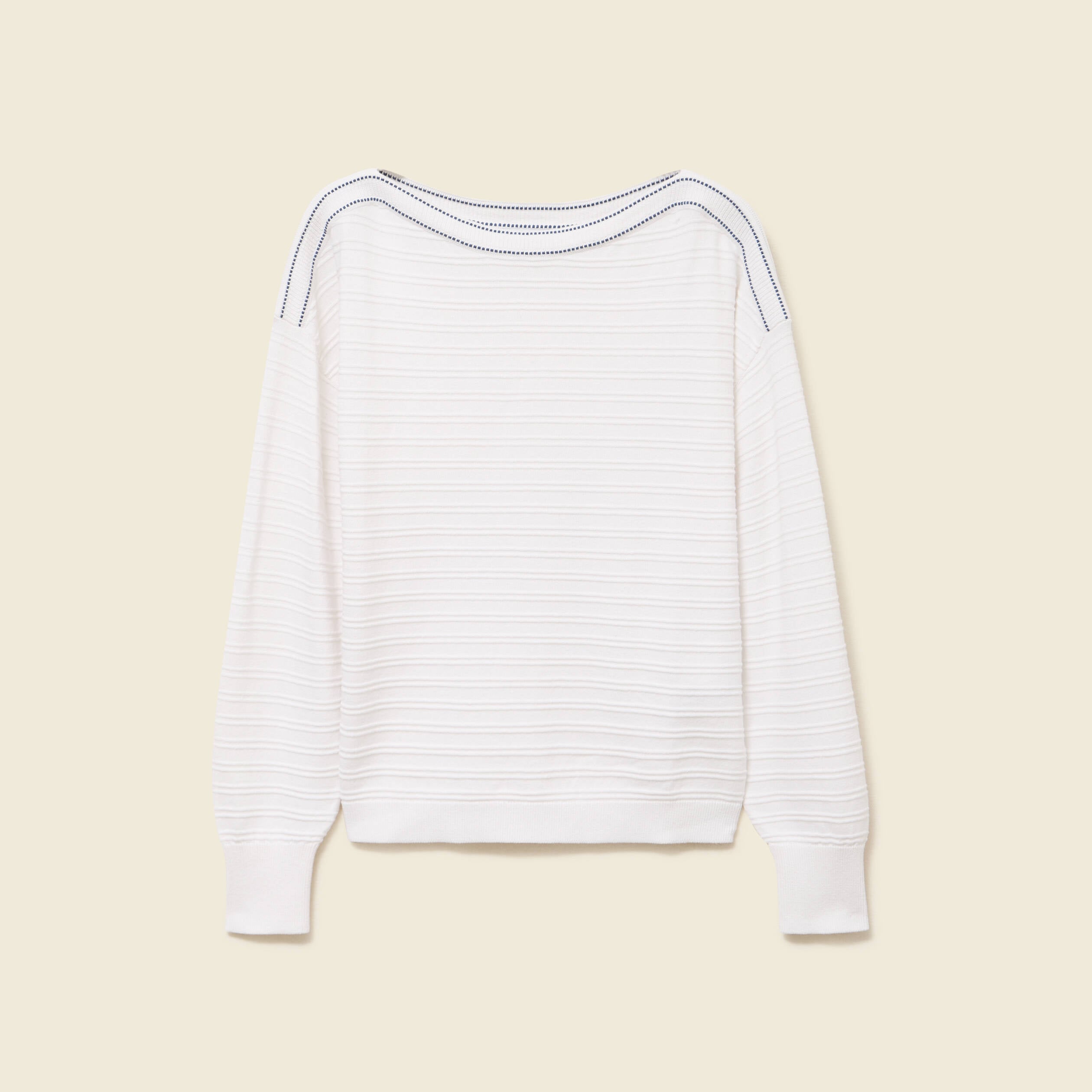 Pull col bateau manches longues en coton blanc femme