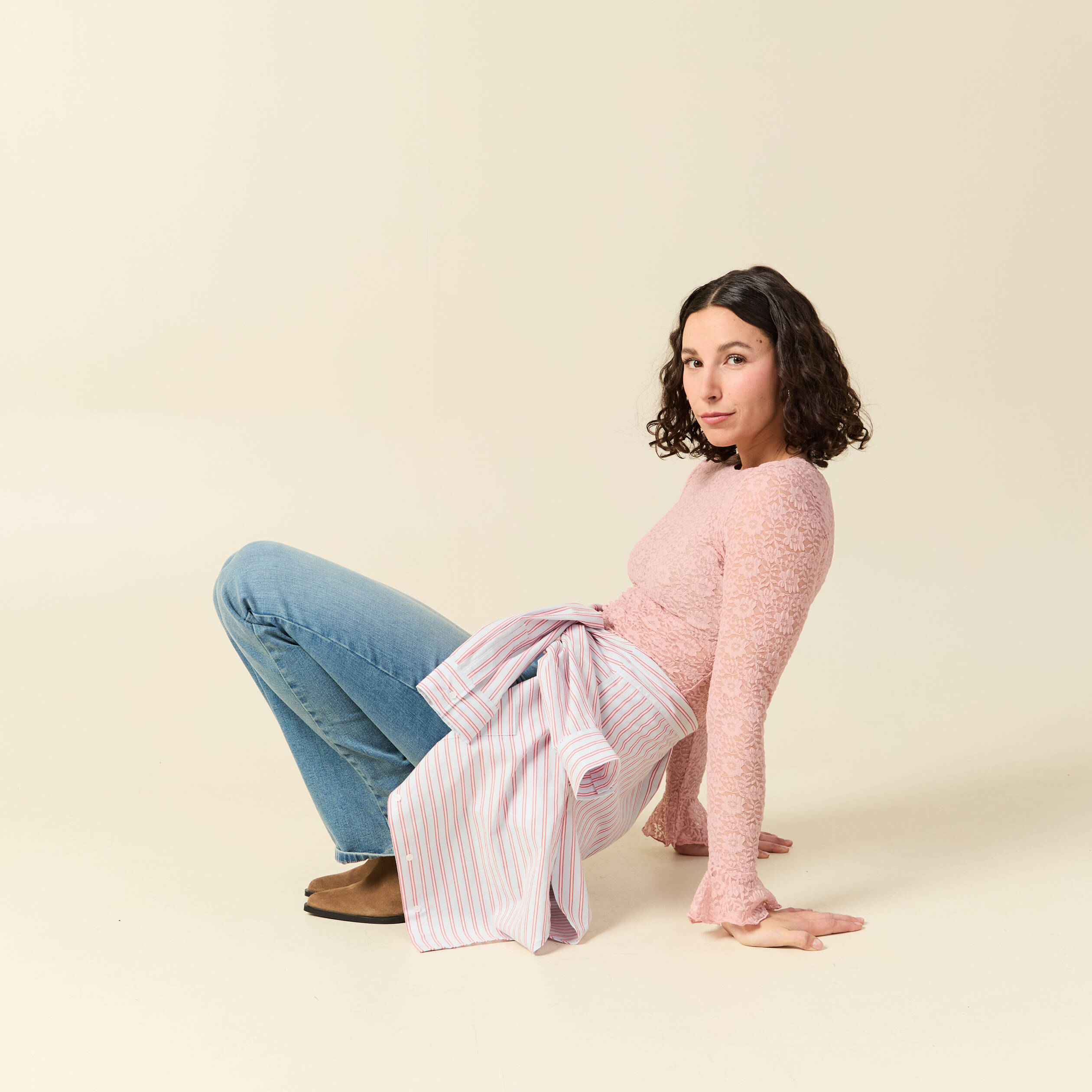T-shirt ajust&eacute; court manches longues rose pastel femme