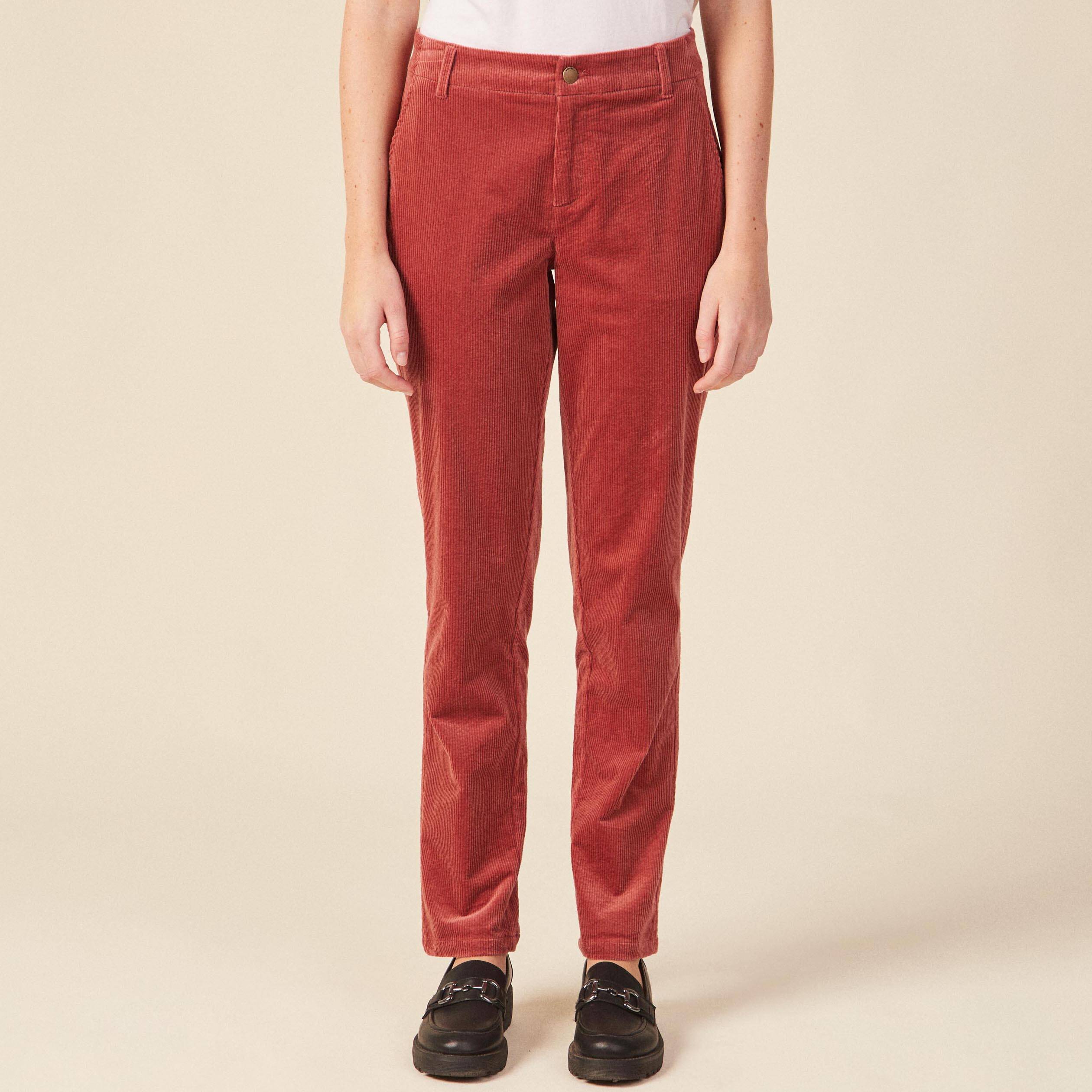Pantalon chino velours côtelé vieux rose femme