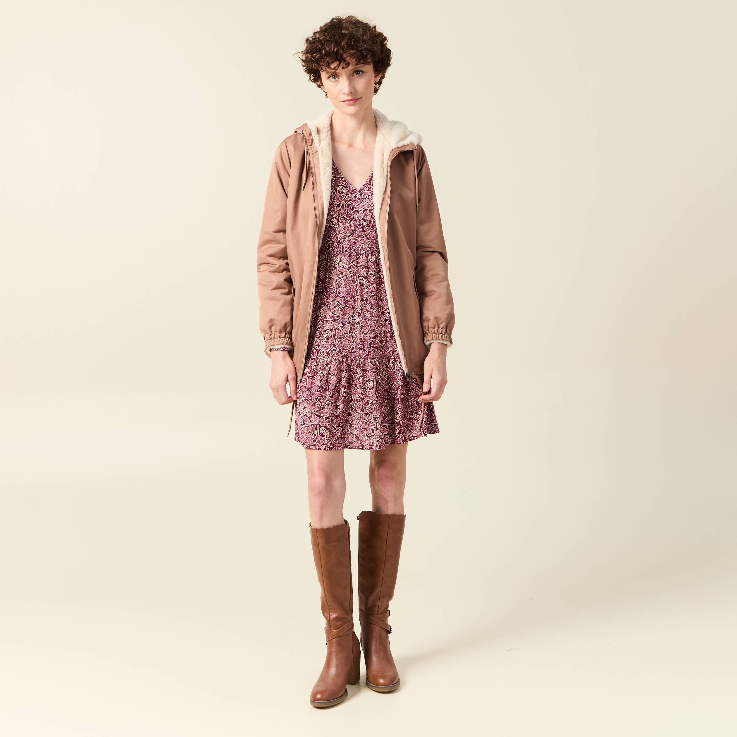 parka reversible marron clair femme Parka réversible marron clair femme